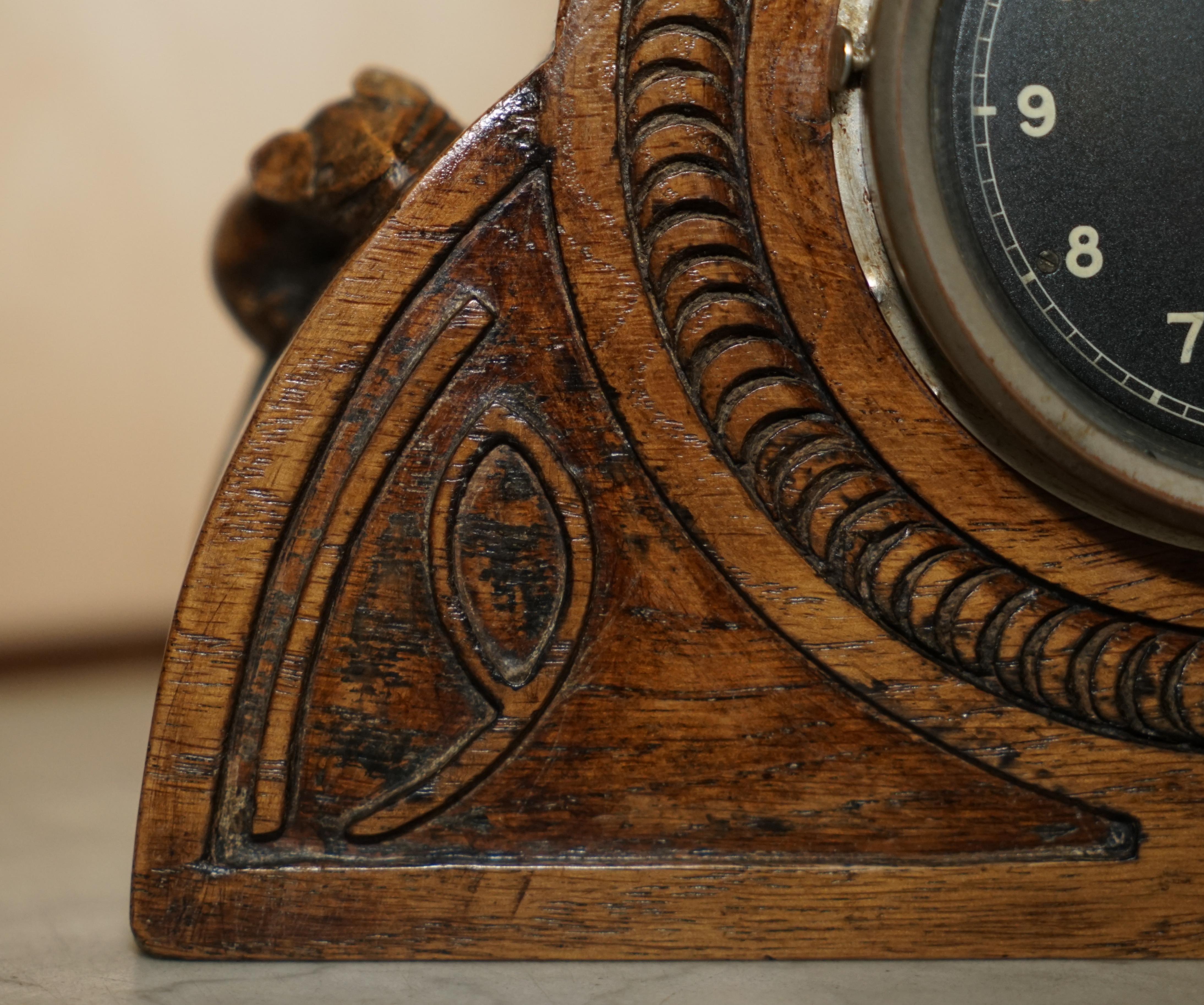 Art Deco Super Rare 1939 Dated and Carved Robert Mouseman Thompson Smiths Mantle Clock