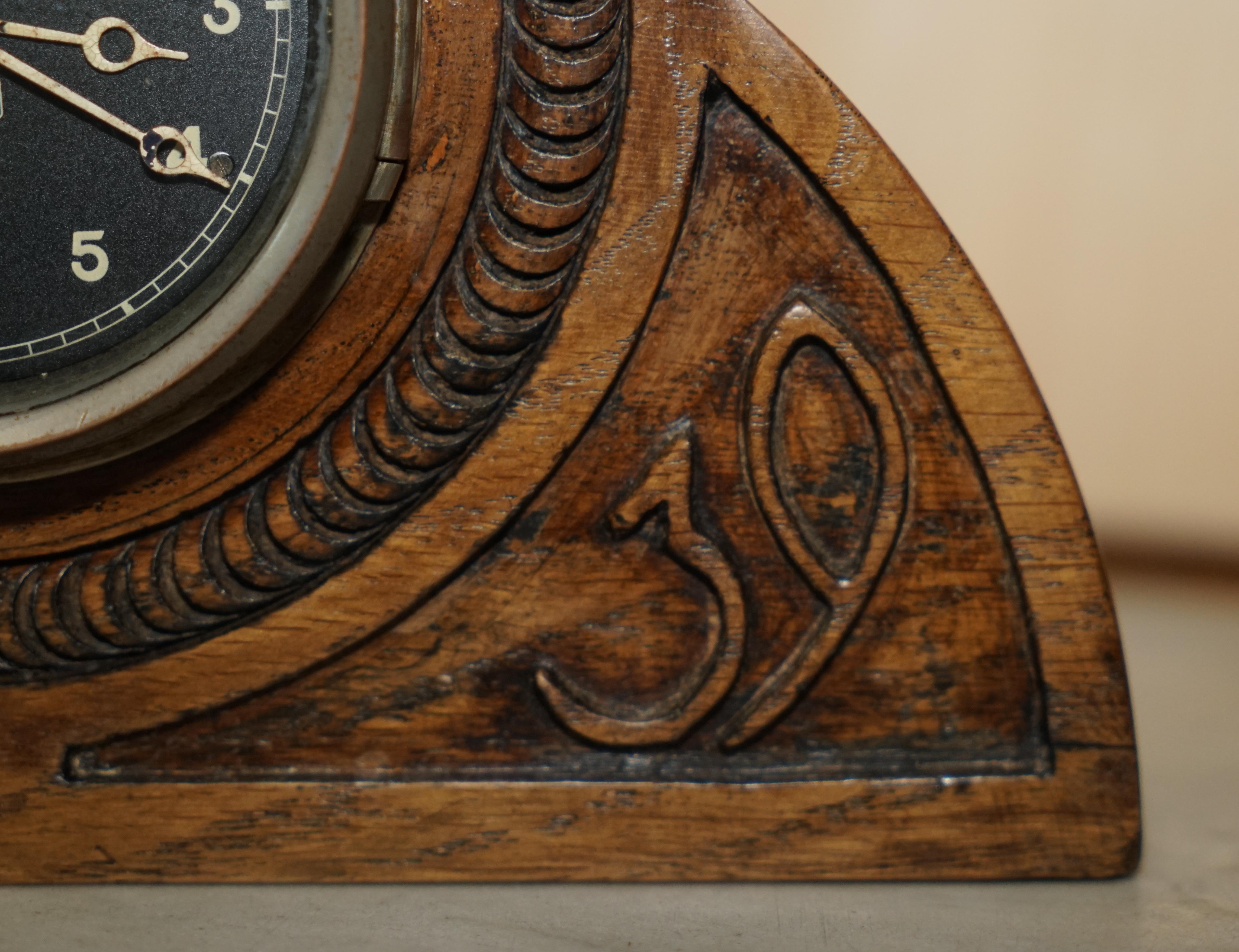 English Super Rare 1939 Dated and Carved Robert Mouseman Thompson Smiths Mantle Clock