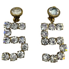 Super Rare 1987 Chanel Runway Crystal Number “5” Earrings 1980s