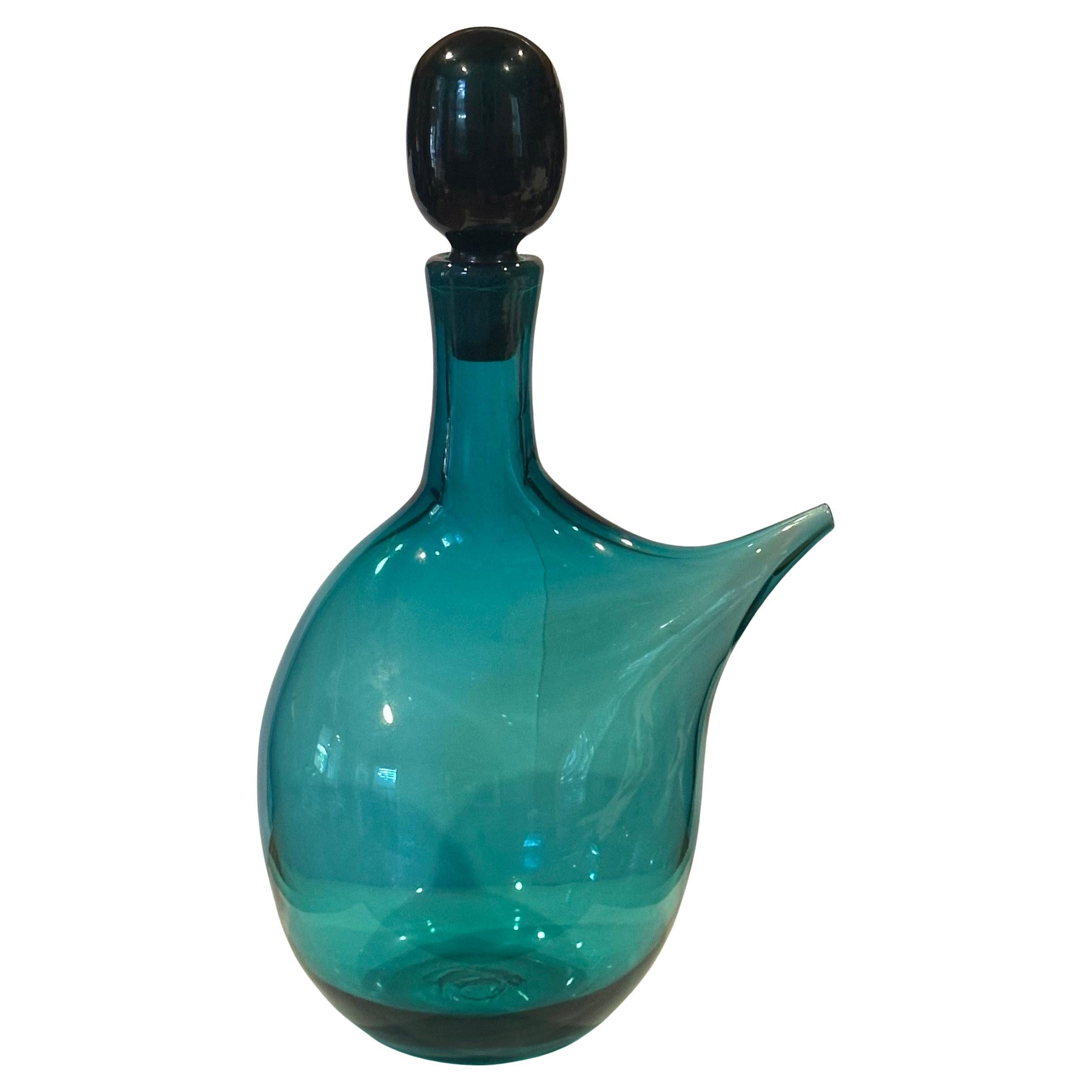 Super Rare #5921 Nile Green Blown Glass Decanter by Wayne Husted for Blenko For Sale