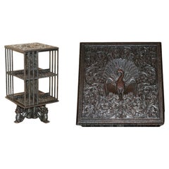 SUPER RARE Antique 1880 ANGLO INDIAN ORNATELY CARVED REVOLVING BOOKCASE TABLE