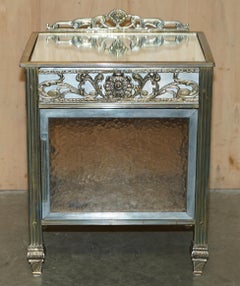 SUPER RARE ANTiQUE FRENCH CIRCA 1900 SOLID BRASS & GLASS NIGHTSTAND SIDE TABLE