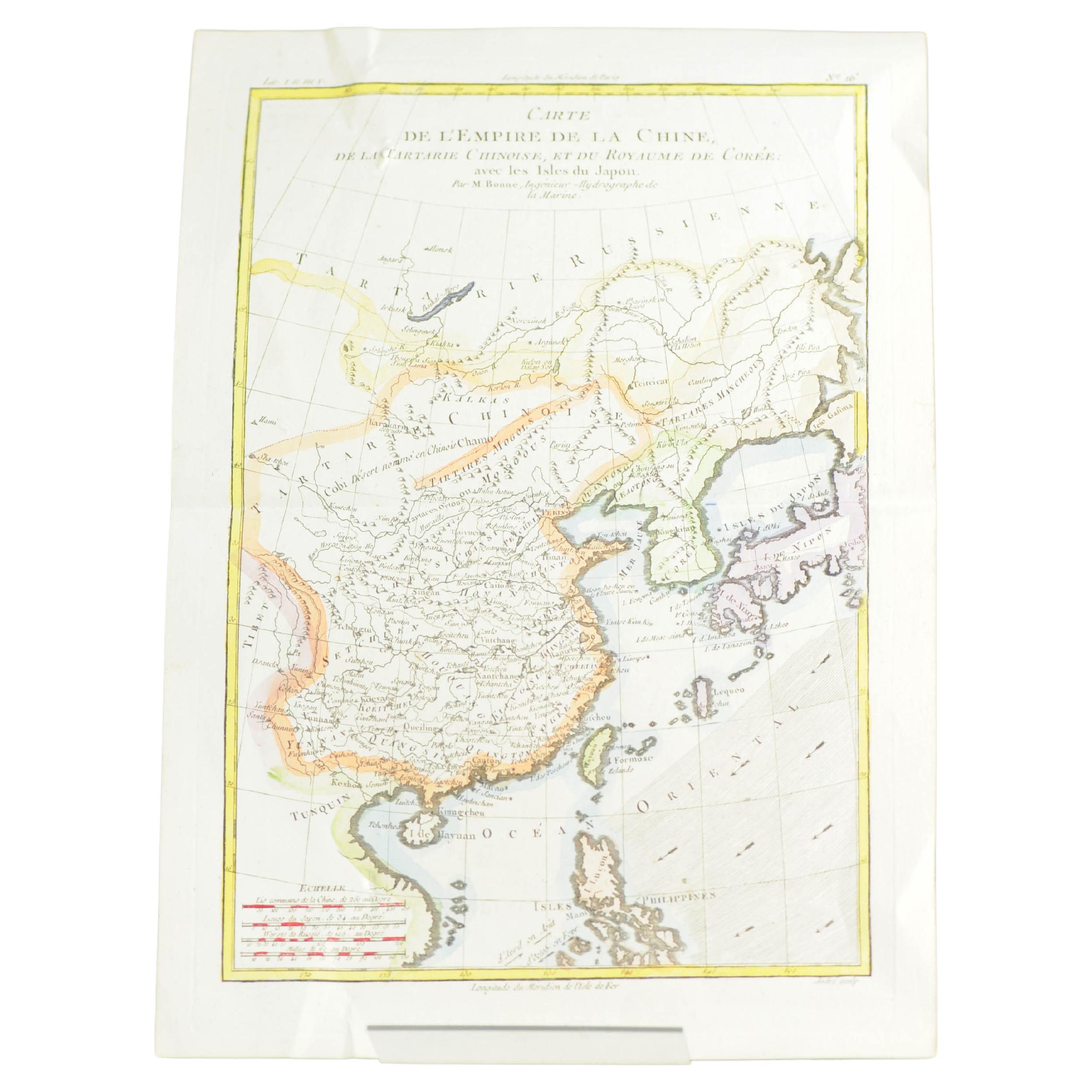 Super Rare Antique French Map of Chine and the Chinese Empire, 1780 For Sale