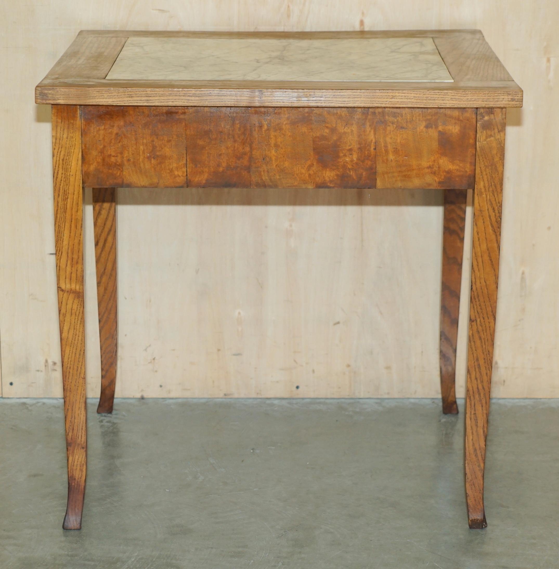 SUPER RARE ANTiQUE LABURNUM OYSTER WOOD MARBLE TOPPED FOOD PREPARATION TABLE For Sale 8