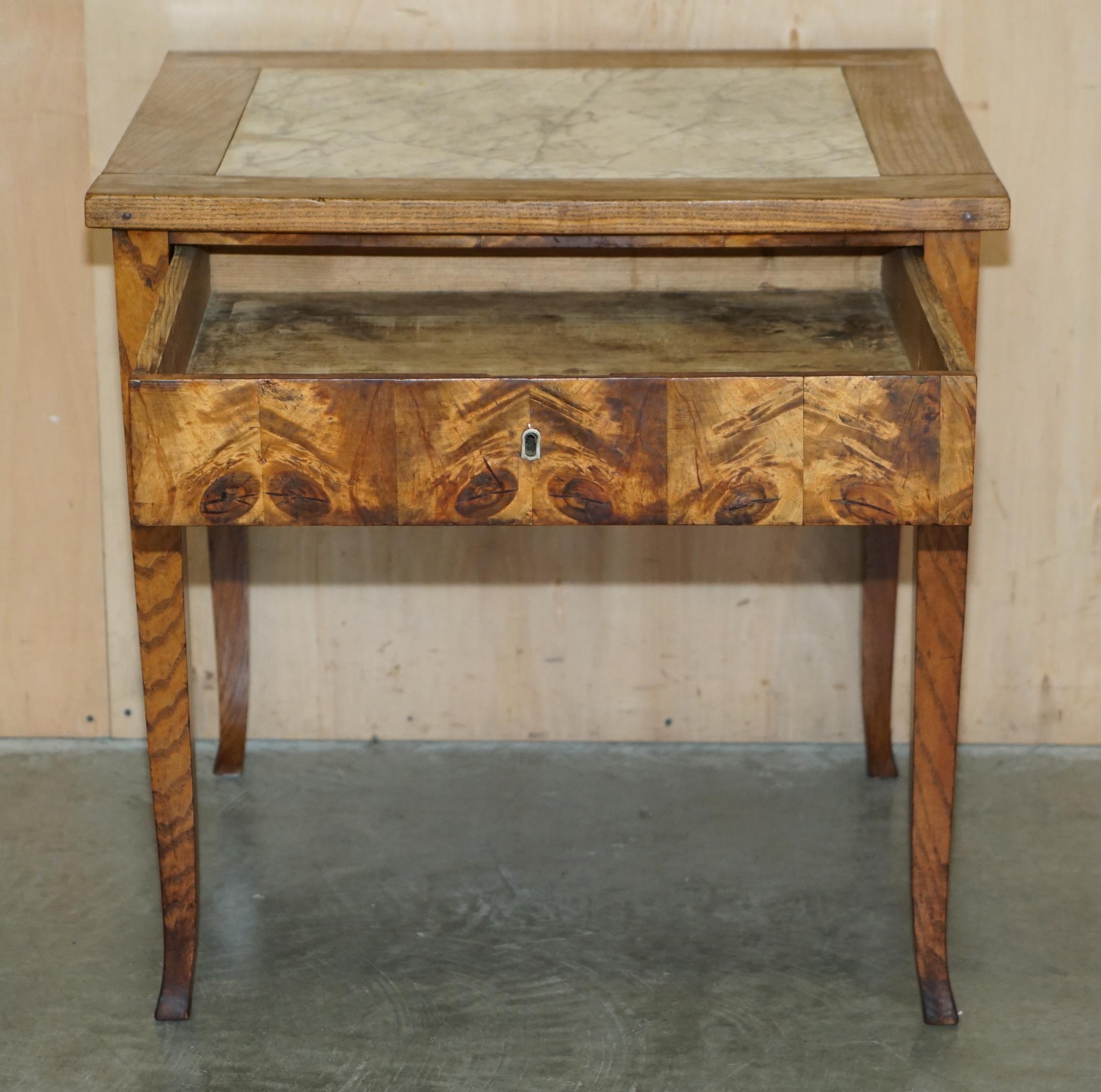 SUPER RARE ANTiQUE LABURNUM OYSTER WOOD MARBLE TOPPED FOOD PREPARATION TABLE For Sale 11