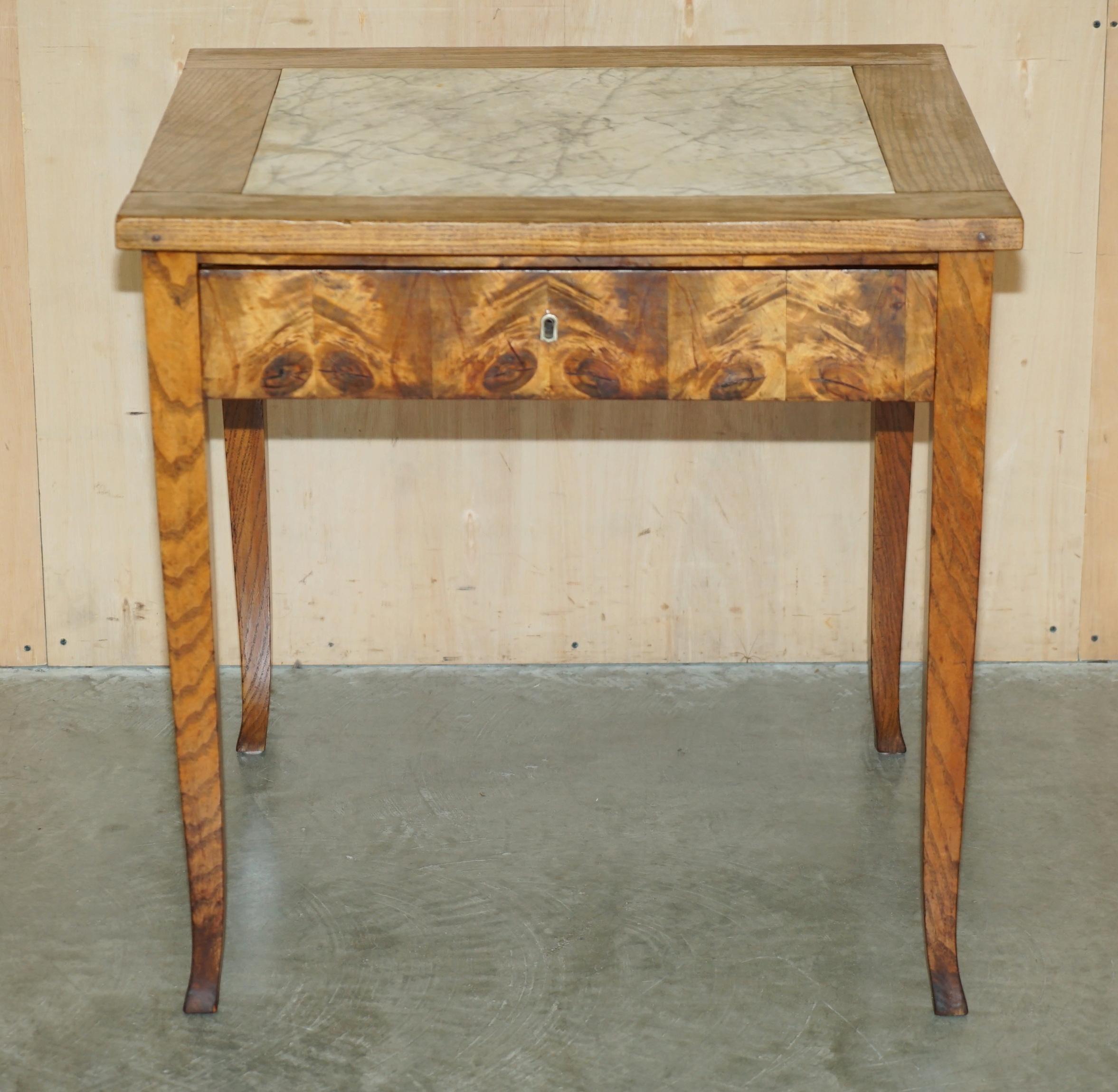 Victorian SUPER RARE ANTiQUE LABURNUM OYSTER WOOD MARBLE TOPPED FOOD PREPARATION TABLE For Sale
