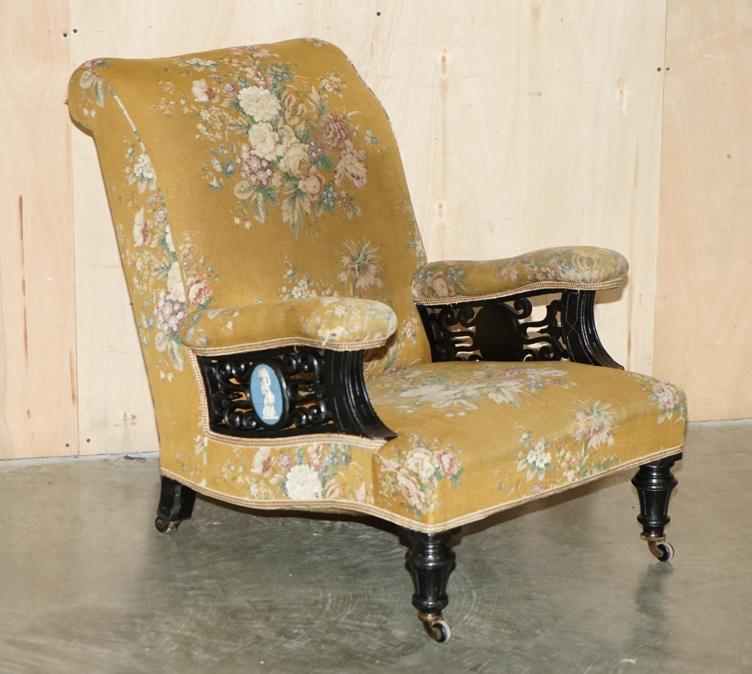Royal House Antiques

Royal House Antiques is delighted to offer for sale this super rare and totally original Aesthetic Movement, Victorian circa 1840-1860 Library armchair with inset Grand Tour Italian plaques and period floral upholstery 

Please