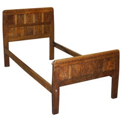 SUPER RARE CIRCA 1930's BURR OAK ROBERT MOUSEMAN THOMPSON SINGLE BED FRAME