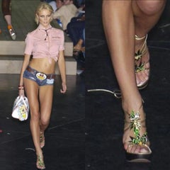 SUPER RARE Dsquared2 S/S 2005 Marijuana Leaf Gold Sandale Heels