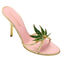 SUPER RARE Dsquared2 S/S 2005 Marijuana Leaf Gold Sandal Heels