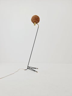 Super Rare floor lamp with Rattan shade by Bröderna Malmström, Sweden, 1950s