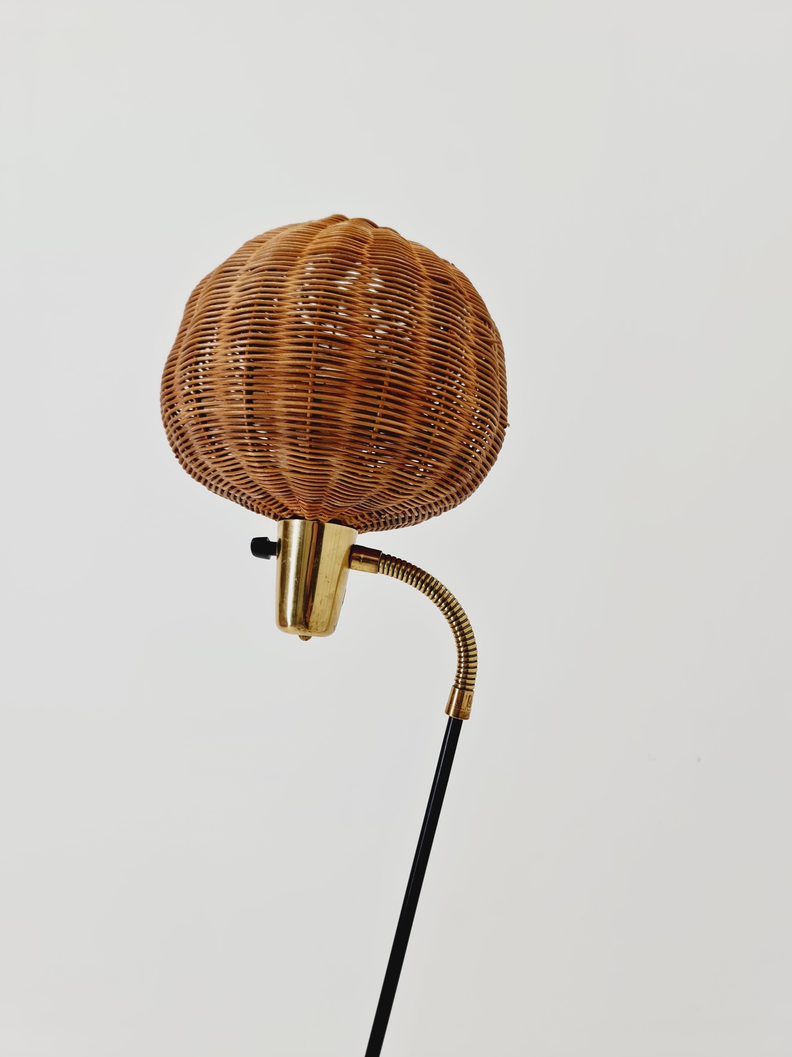Mid-Century Modern Super Rare floor lamp with Rattan shade by Bröderna Malmström, Sweden, 1950s