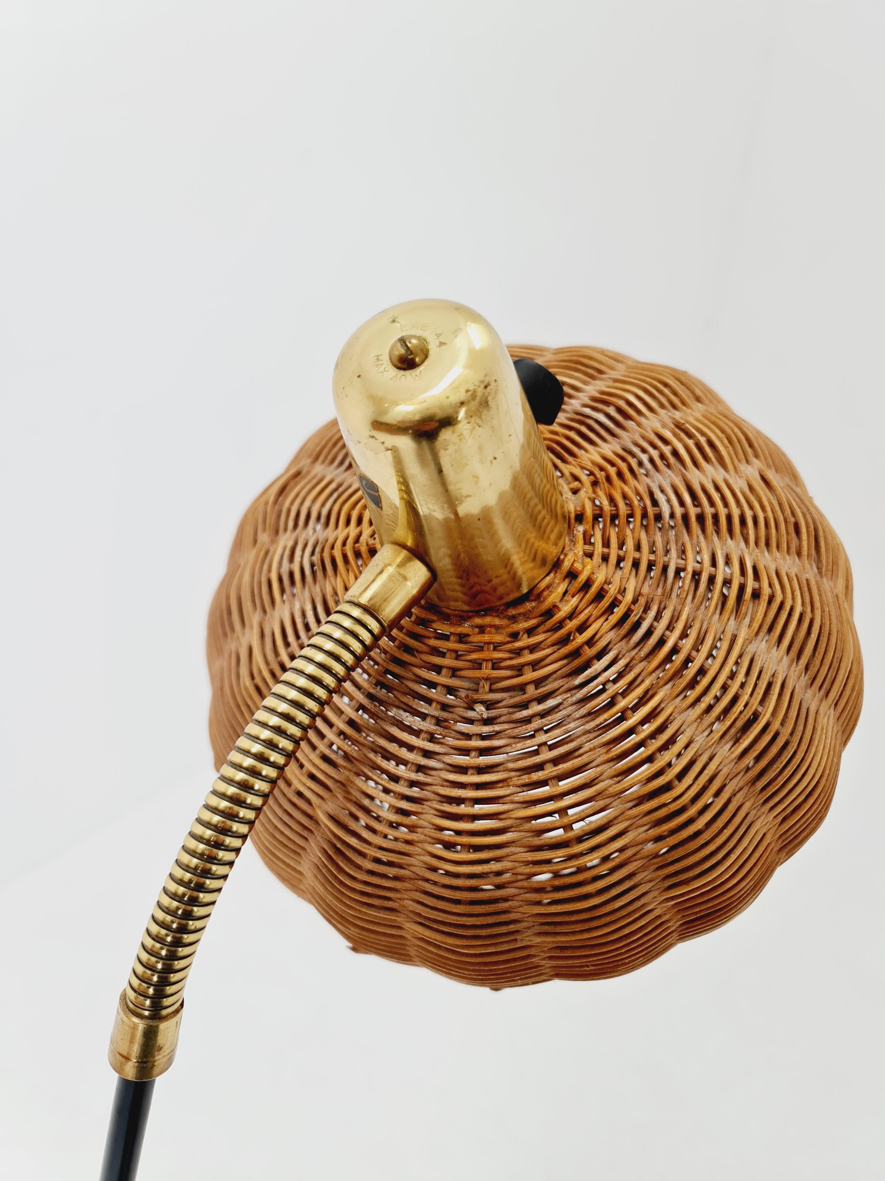 Swedish Super Rare floor lamp with Rattan shade by Bröderna Malmström, Sweden, 1950s