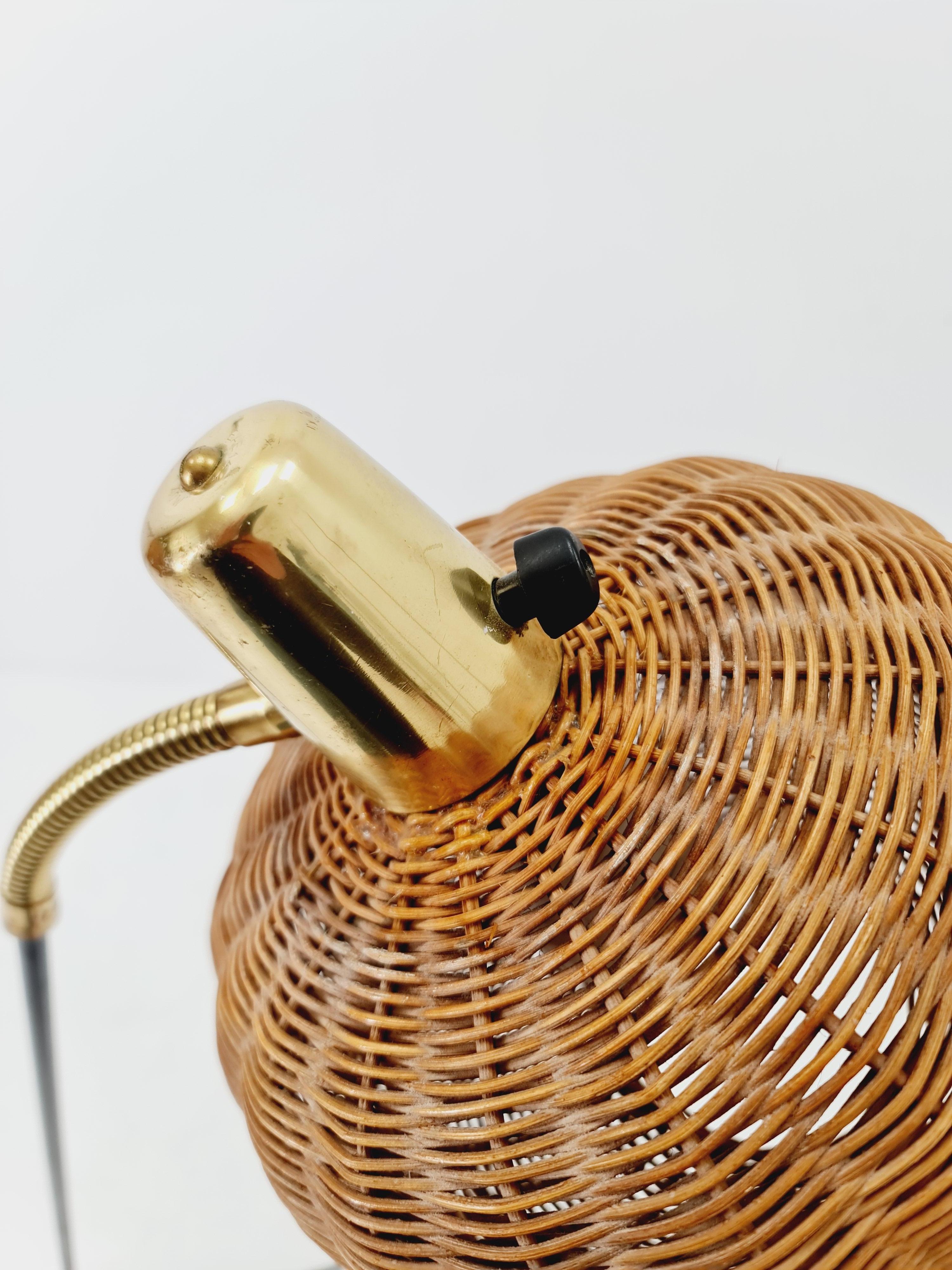 Super Rare floor lamp with Rattan shade by Bröderna Malmström, Sweden, 1950s In Good Condition In Gaggenau, DE