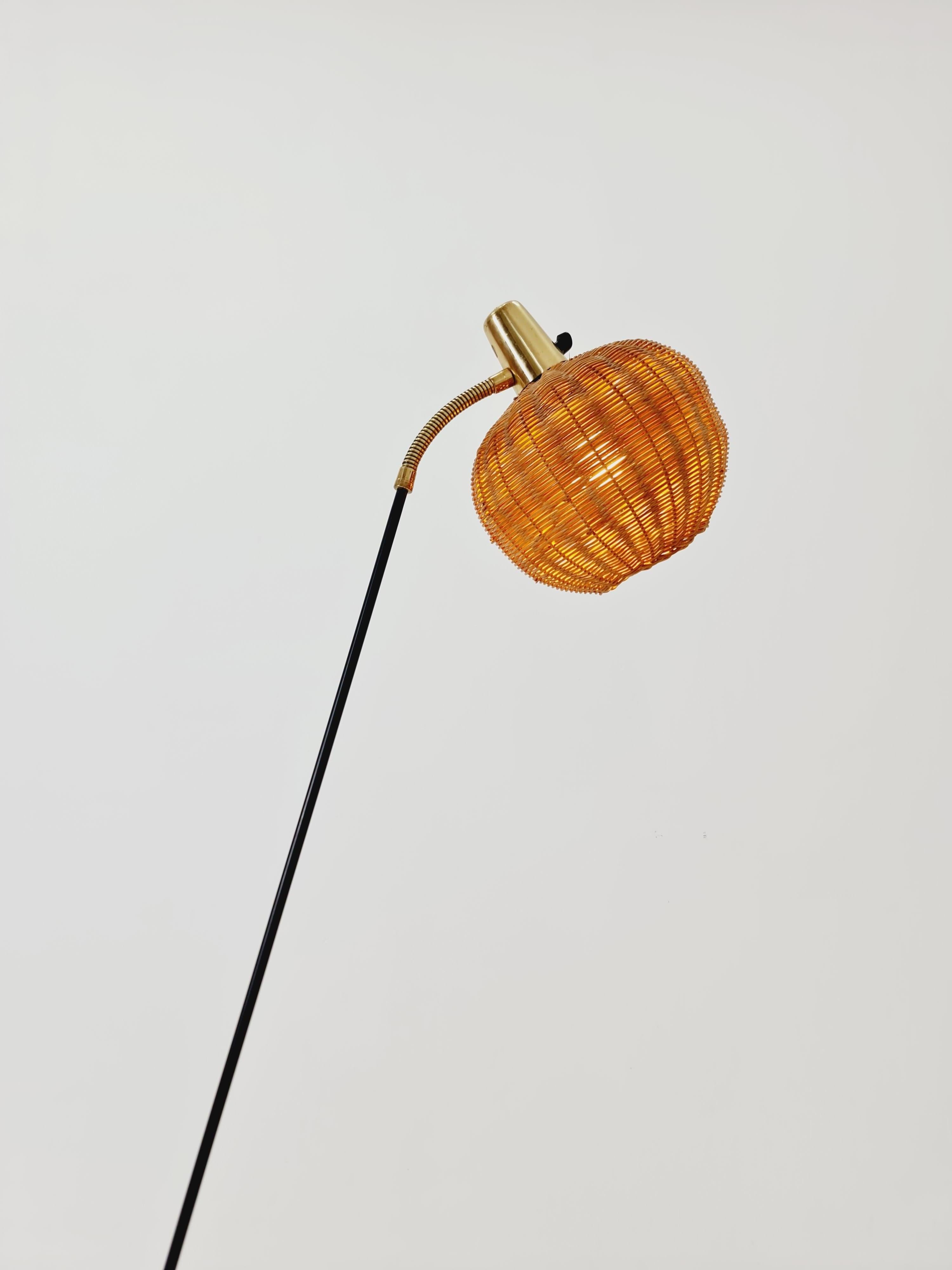 Super Rare floor lamp with Rattan shade by Bröderna Malmström, Sweden, 1950s 2