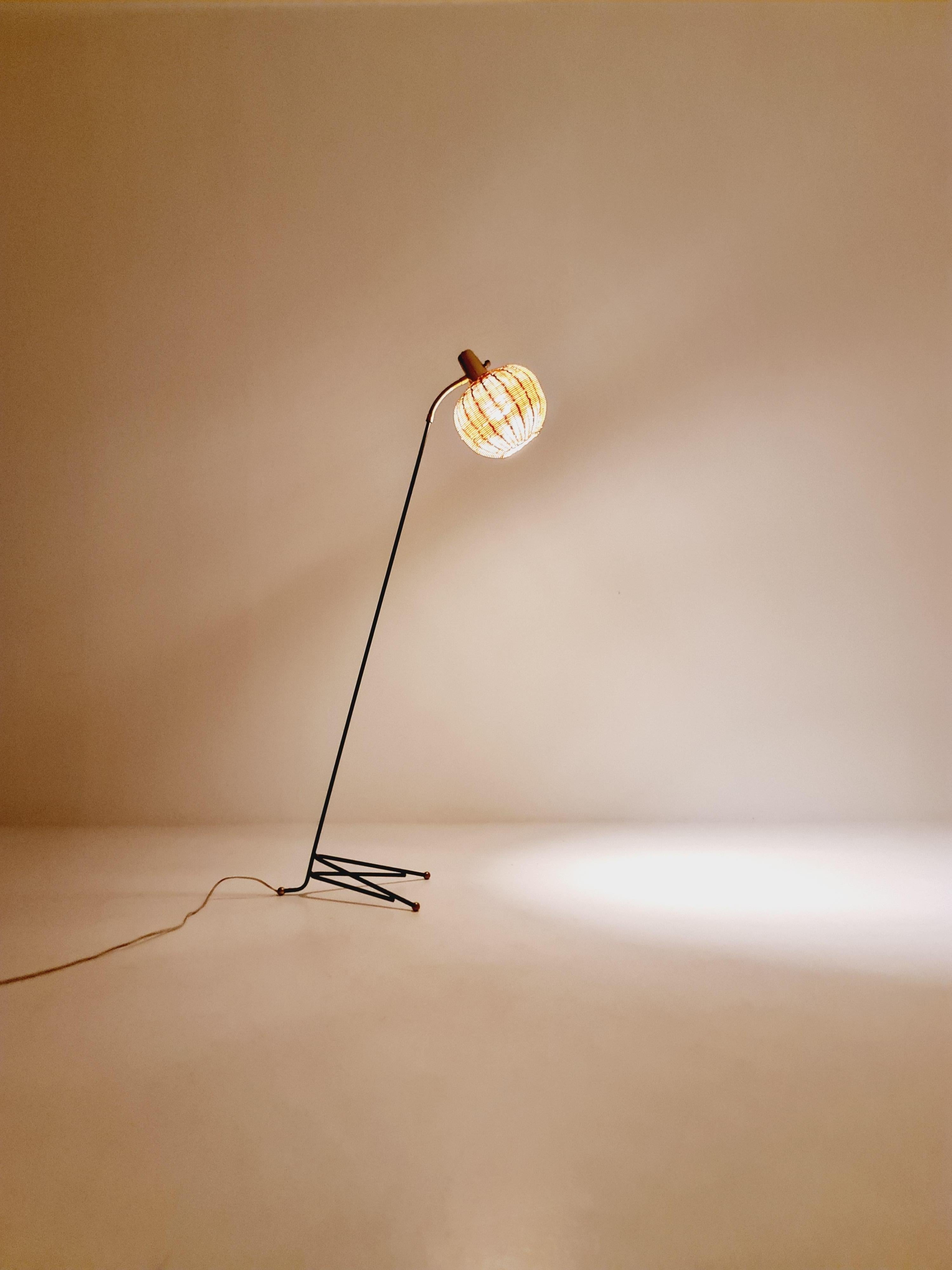 Super Rare floor lamp with Rattan shade by Bröderna Malmström, Sweden, 1950s 3