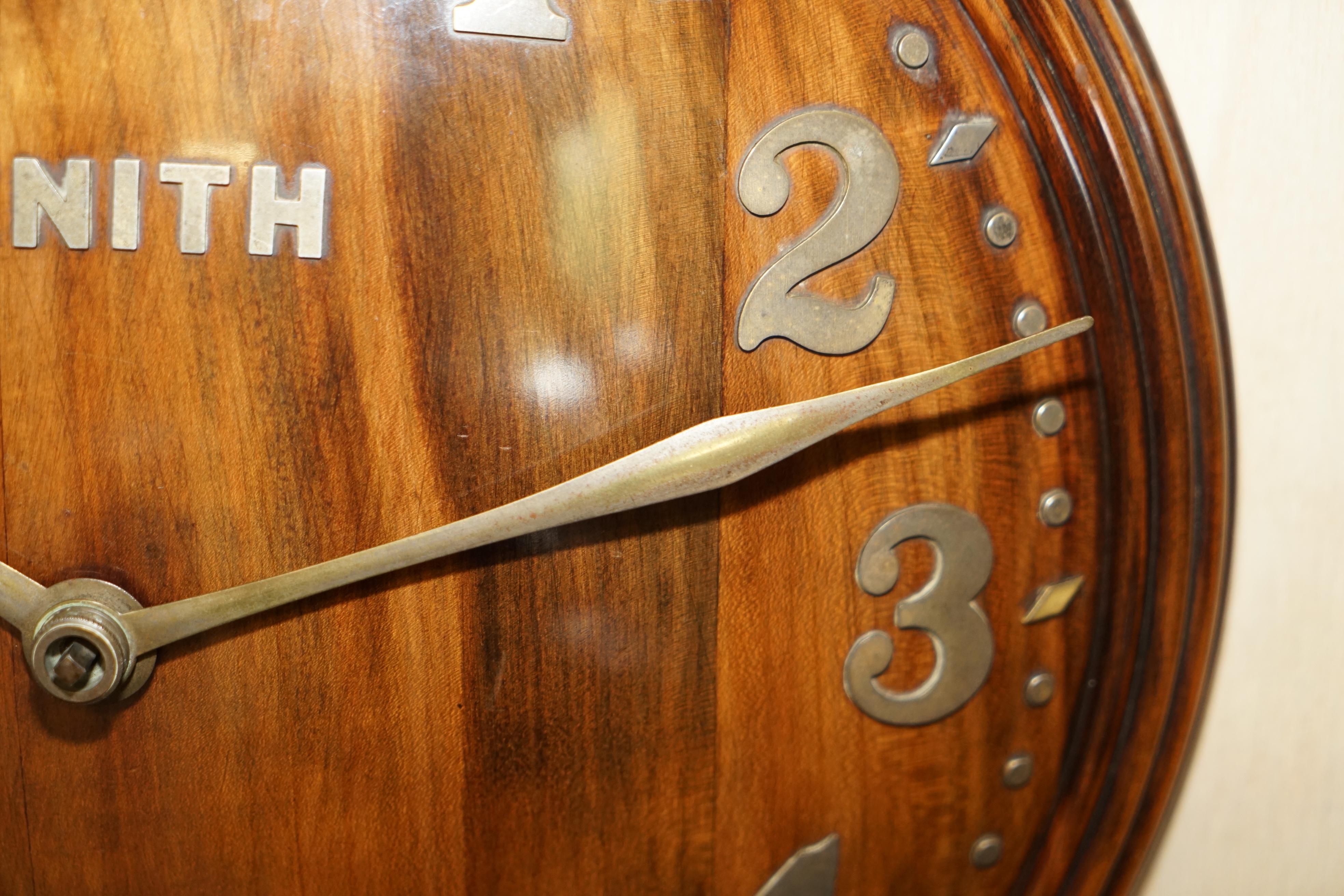 Super Rare Fully Restored 1920 Zenith Convex Wood & Bronze 18 Day Wall Clock 6