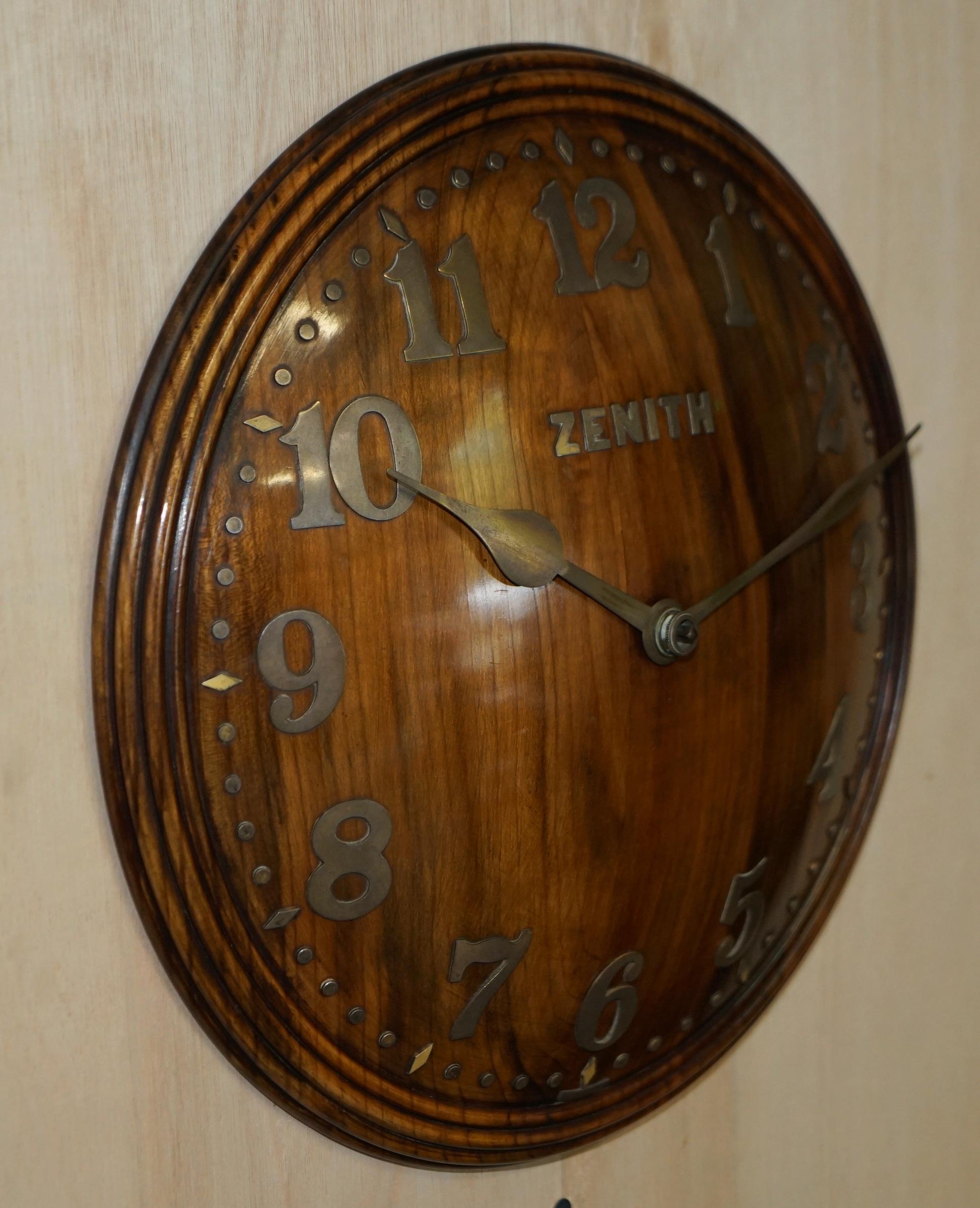 Super Rare Fully Restored 1920 Zenith Convex Wood & Bronze 18 Day Wall Clock 7