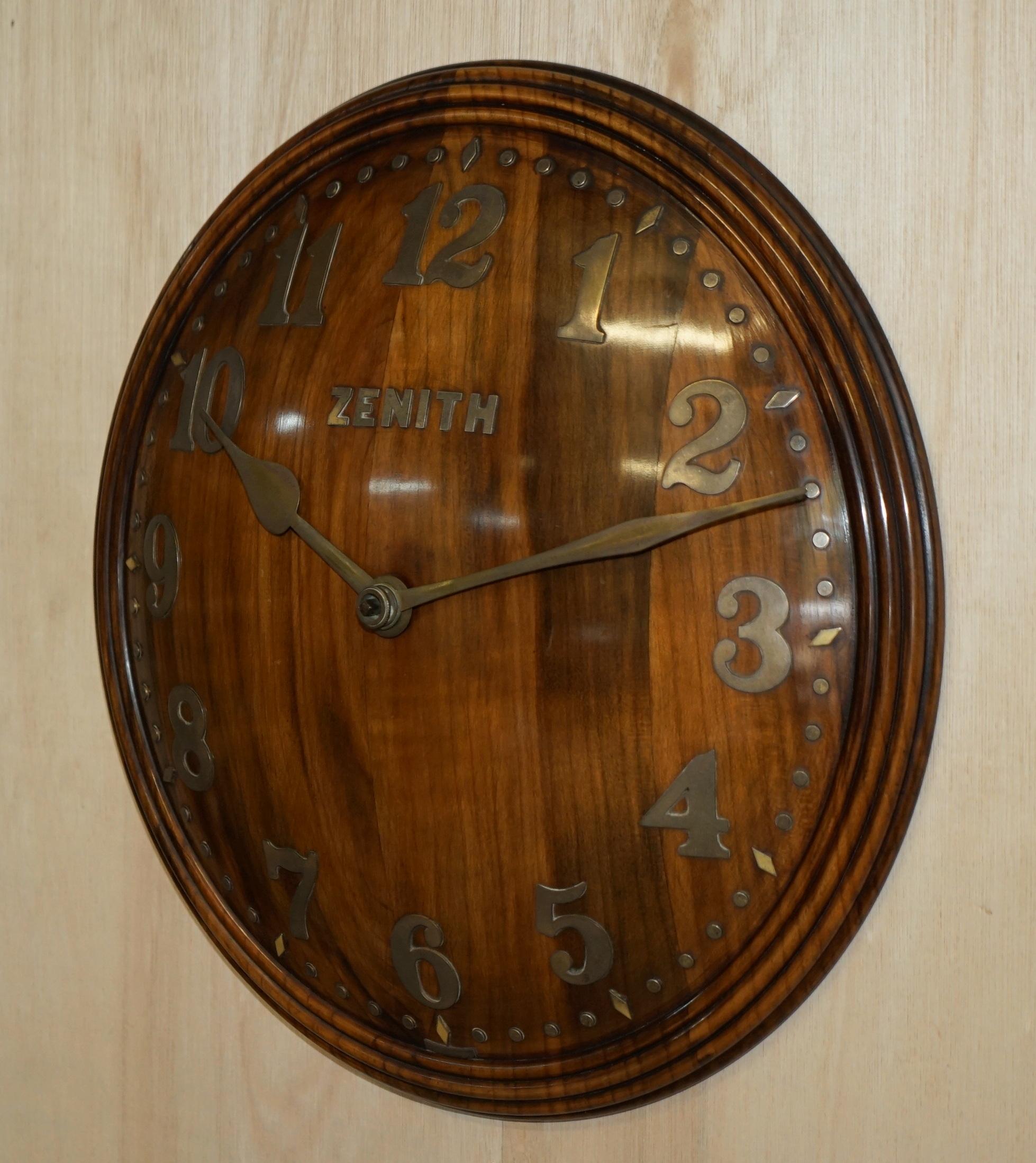 Super Rare Fully Restored 1920 Zenith Convex Wood & Bronze 18 Day Wall Clock 8