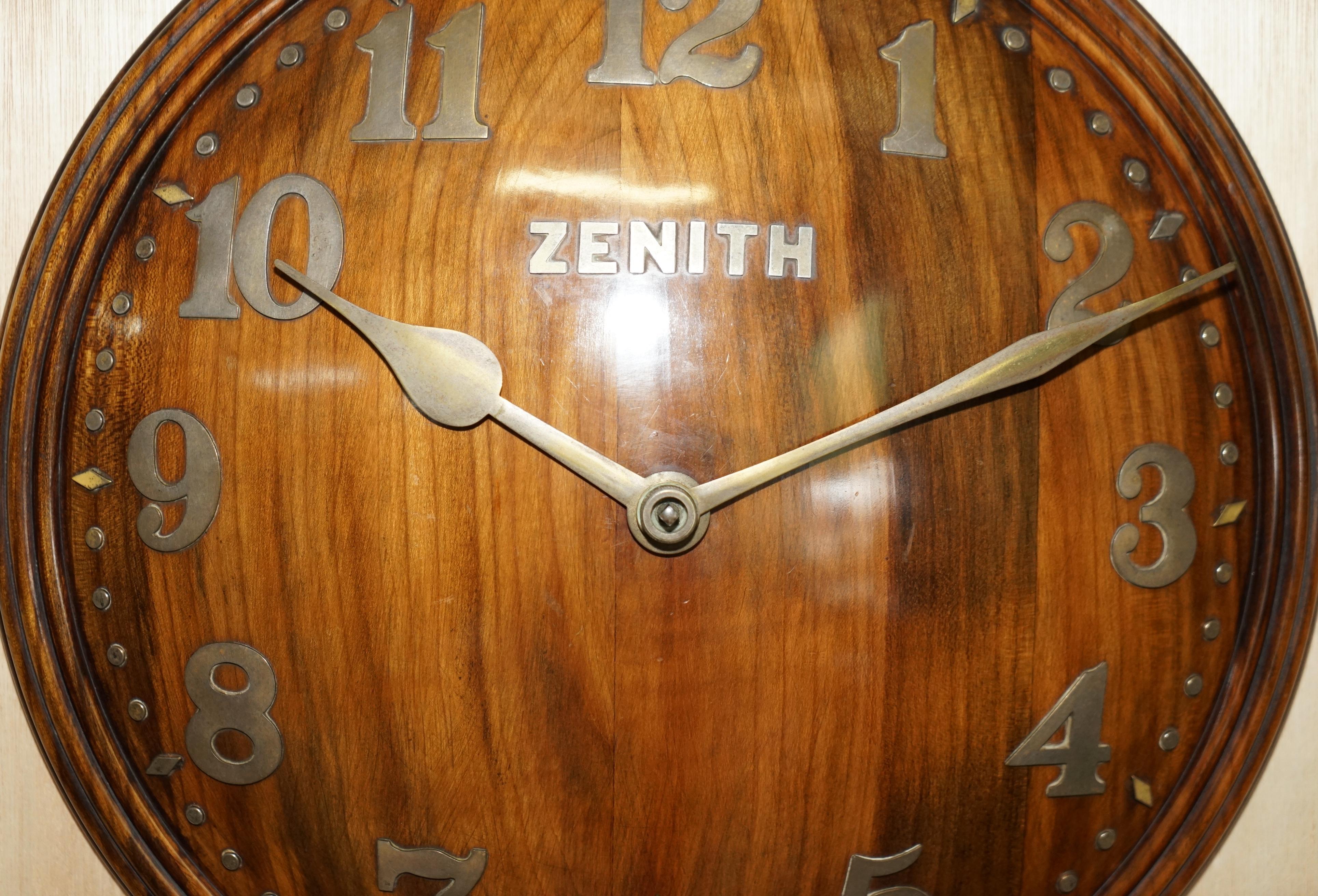 Art Deco Super Rare Fully Restored 1920 Zenith Convex Wood & Bronze 18 Day Wall Clock