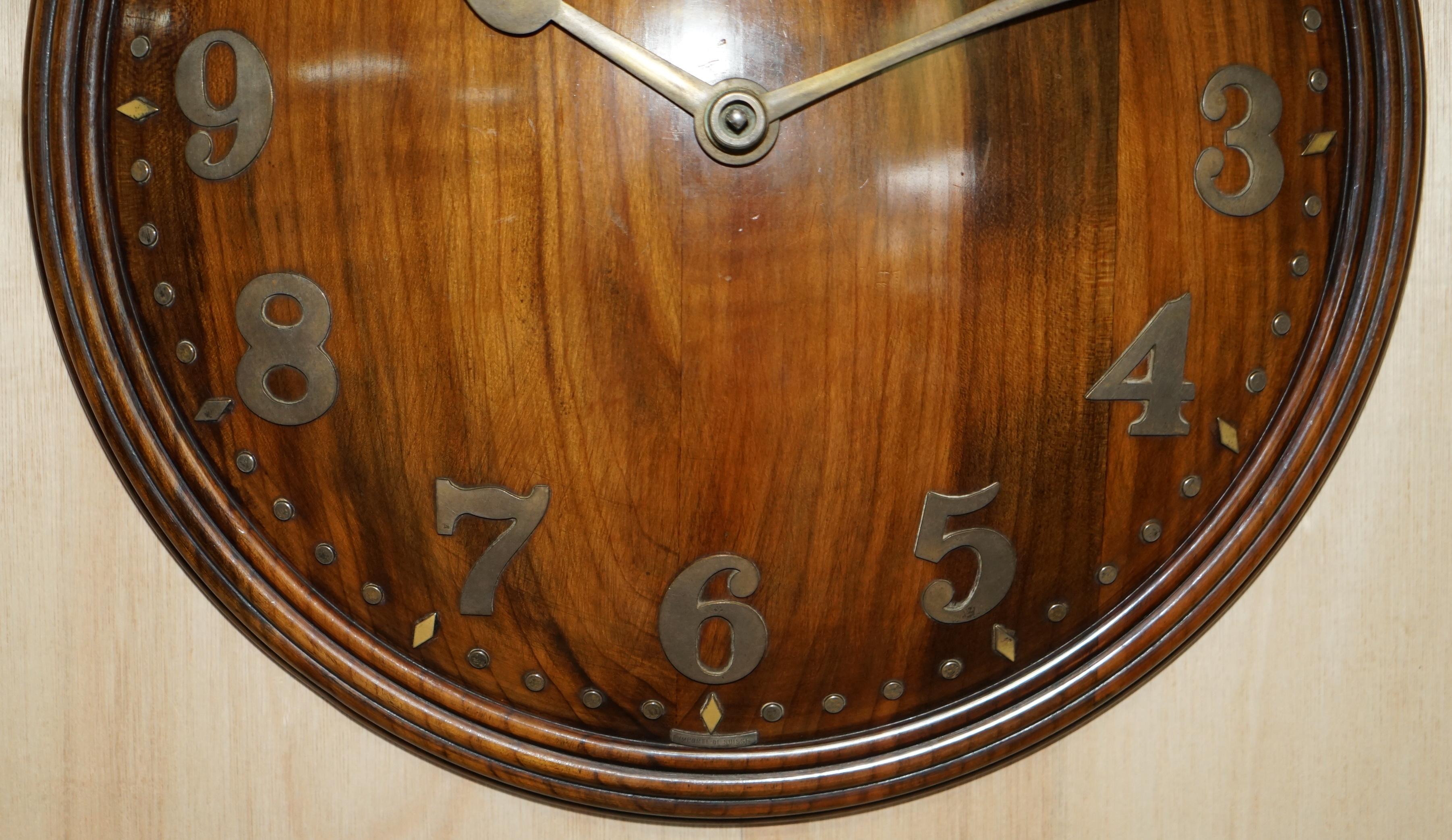 English Super Rare Fully Restored 1920 Zenith Convex Wood & Bronze 18 Day Wall Clock