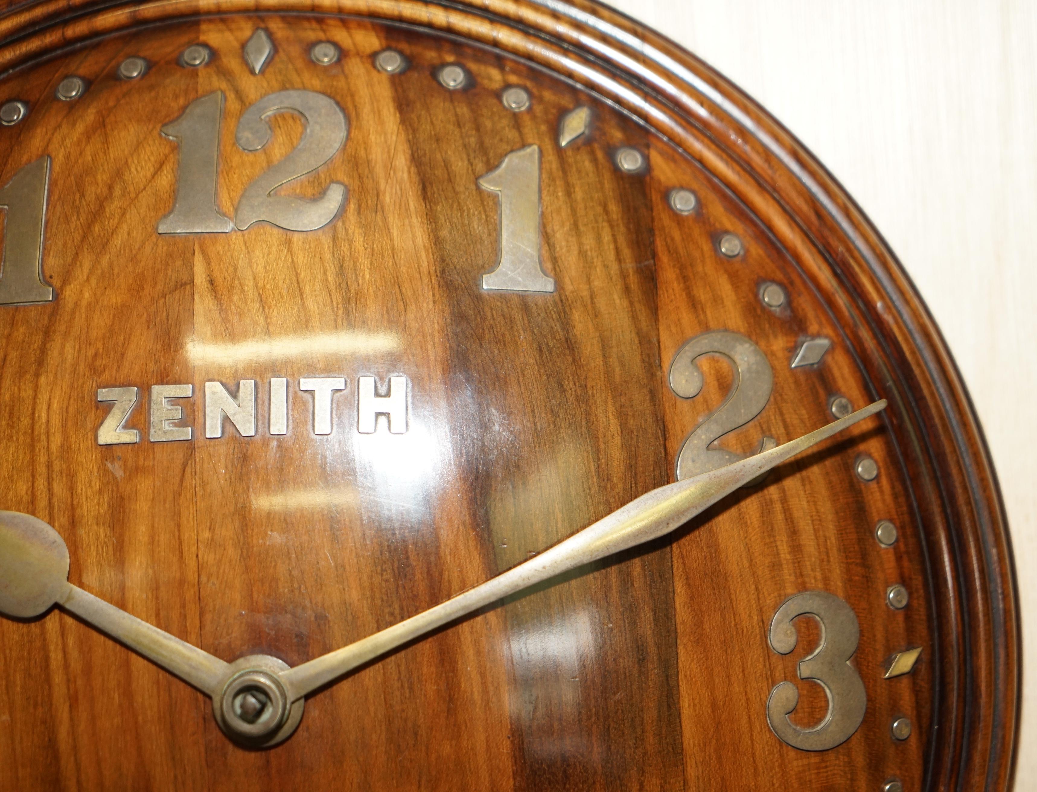 Hand-Crafted Super Rare Fully Restored 1920 Zenith Convex Wood & Bronze 18 Day Wall Clock