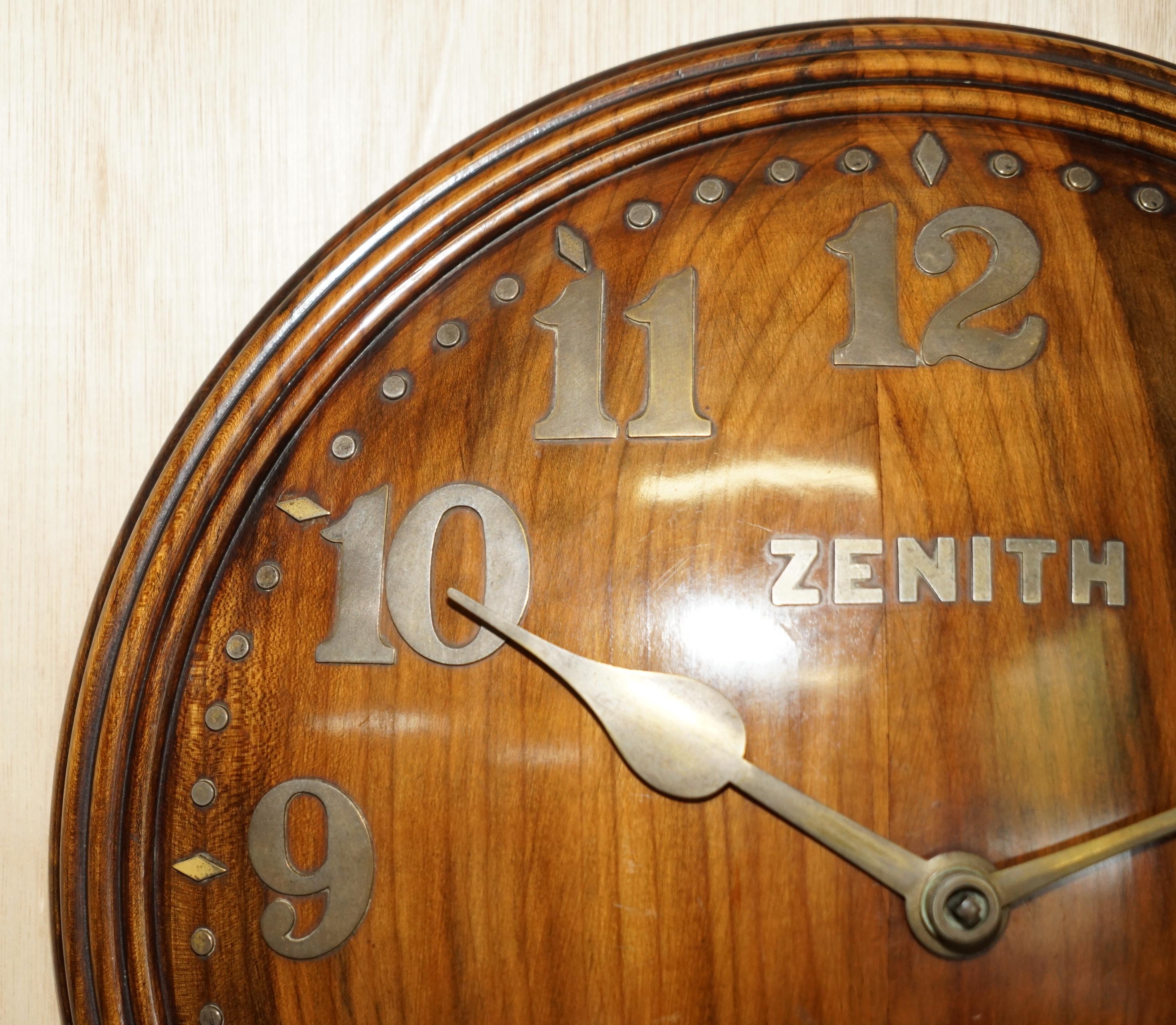 Super Rare Fully Restored 1920 Zenith Convex Wood & Bronze 18 Day Wall Clock 2
