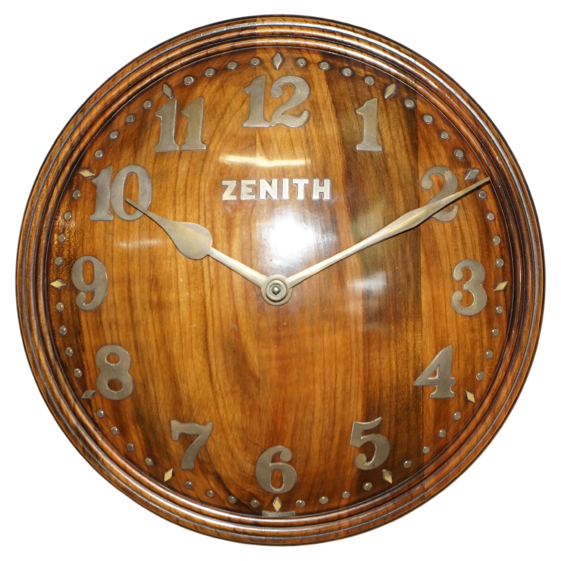 Super Rare Fully Restored 1920 Zenith Convex Wood & Bronze 18 Day Wall Clock