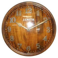 Super Rare Fully Restored 1920 Zenith Convex Wood & Bronze 18 Day Wall Clock