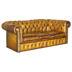 SUPER RARE Entièrement restauré VINTAGE CIGAR CUIR BRUN CHESTERFiELD SOFA BED
