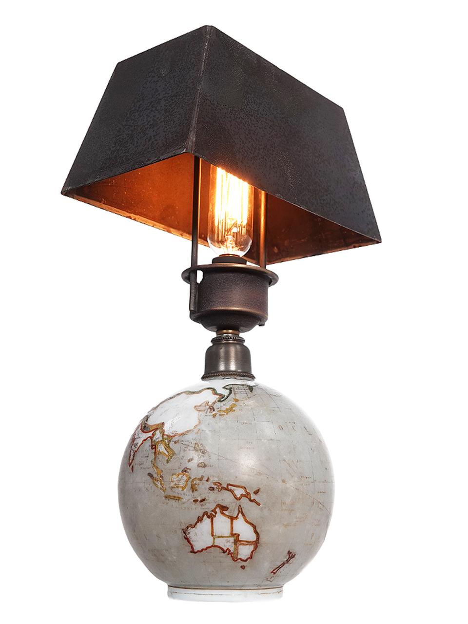 Art Glass Super Rare Glass World Globe Boudoir Table Lamps, Pair For Sale