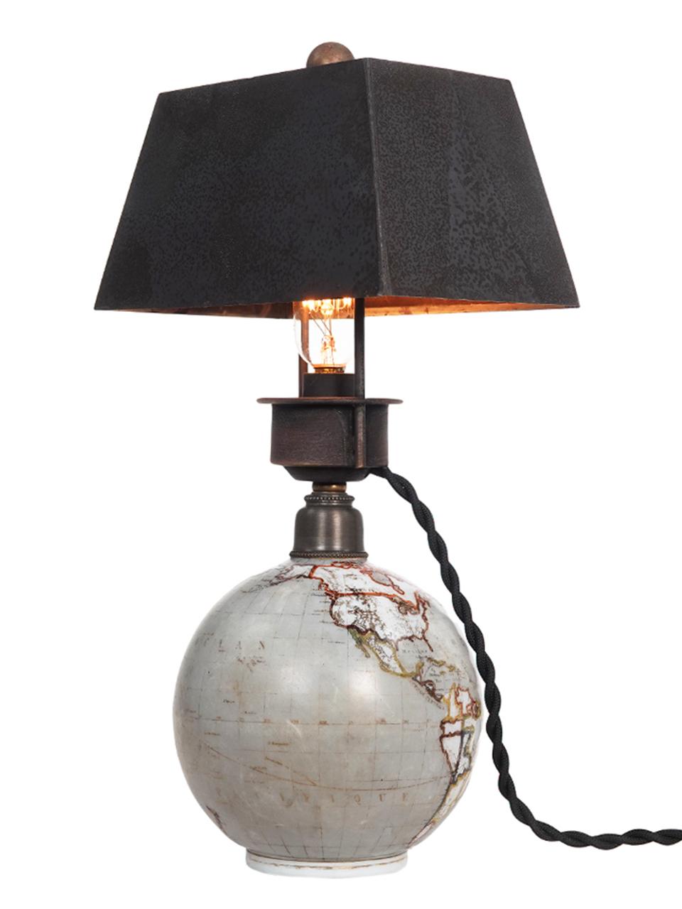 20th Century Super Rare Glass World Globe Boudoir Table Lamps, Pair For Sale
