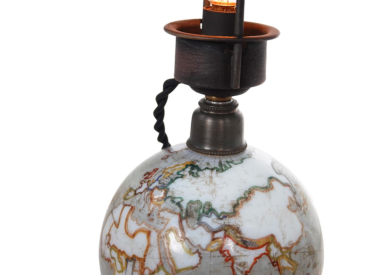 Art Glass Super Rare Glass World Globe Boudoir Table Lamps, Pair For Sale
