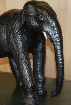 SUPER RARE GREEN EYED LiBERTY'S LONDON OMERSA LEATHER ELEPHANT FOOTSTOOL STOOL