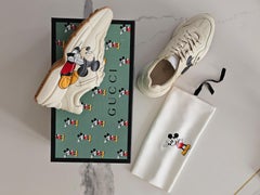 Super Rare Gucci X DISNEY Calfskin Mickey Mouse Womens Rhyton Sneakers 39.5