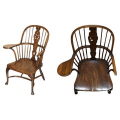 SUPER RARE, HiGHLY COLLECTABLE ANTIQUE VICTORIAN WINDSOR ARMCHAIR WITH TABLE ARM