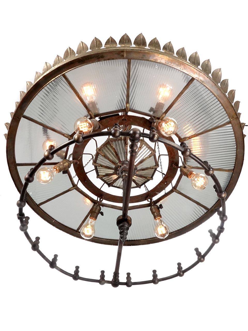 American Super Rare I. P. Frink, Six-Light Mirror Reflector Chandelier For Sale
