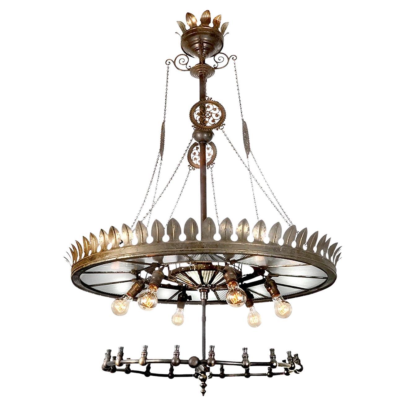 Super Rare I. P. Frink, Six-Light Mirror Reflector Chandelier For Sale