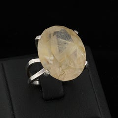 Super rare large faceted rutilated quartz silver ring