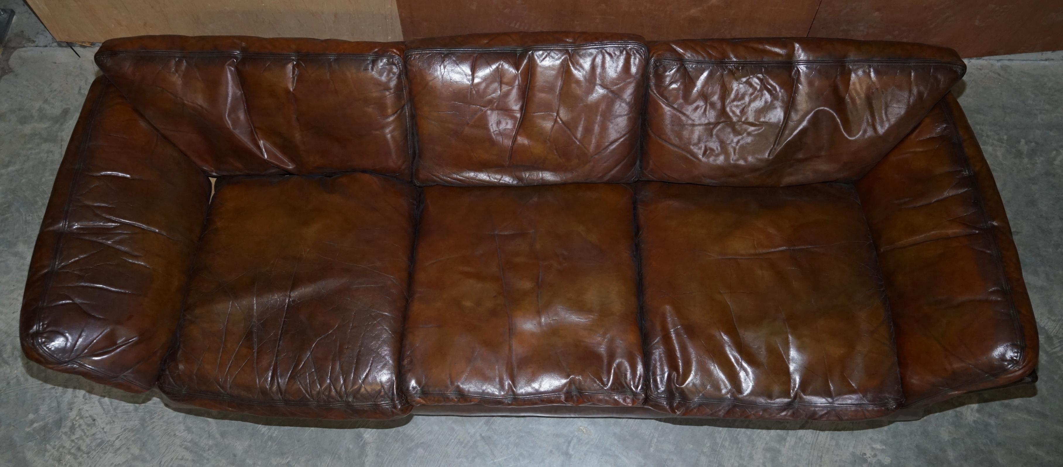 Super Rare Low Mid-Century Modern Designer Fully Restored Brown Leather Sofa For Sale 2