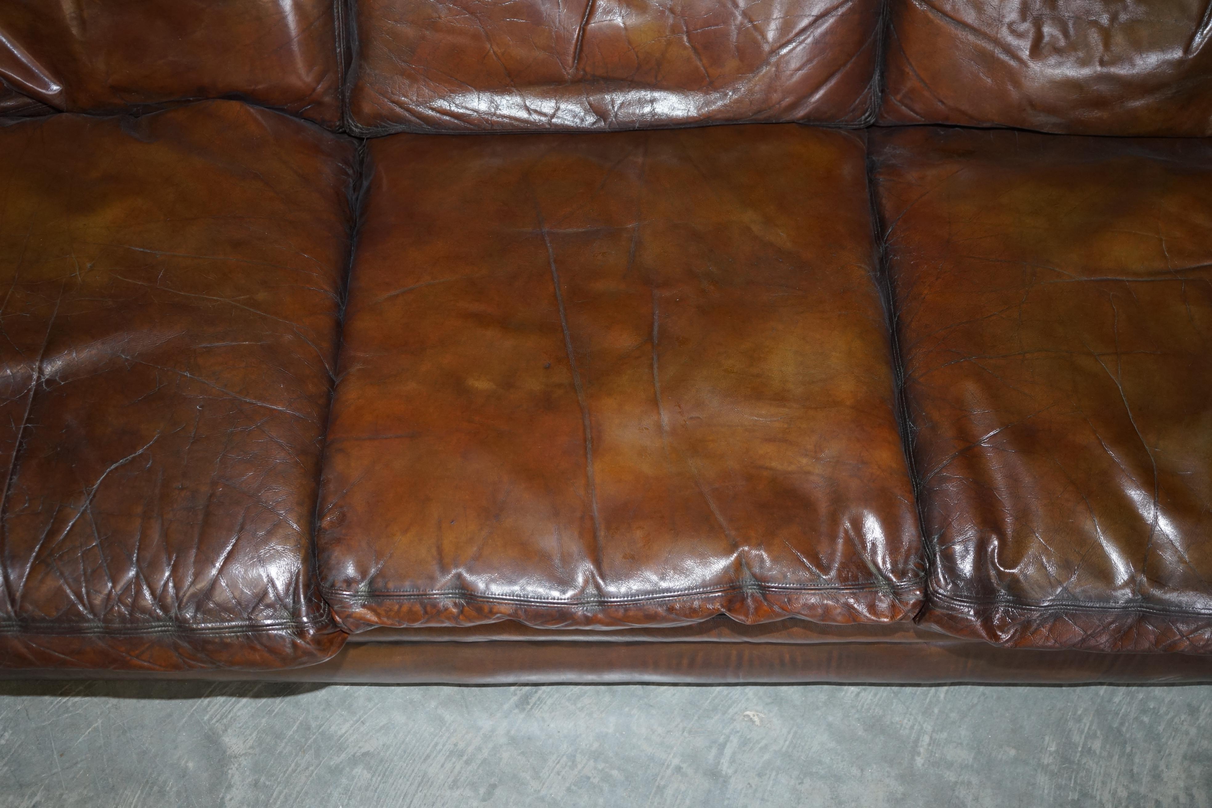 Super Rare Low Mid-Century Modern Designer Fully Restored Brown Leather Sofa For Sale 3