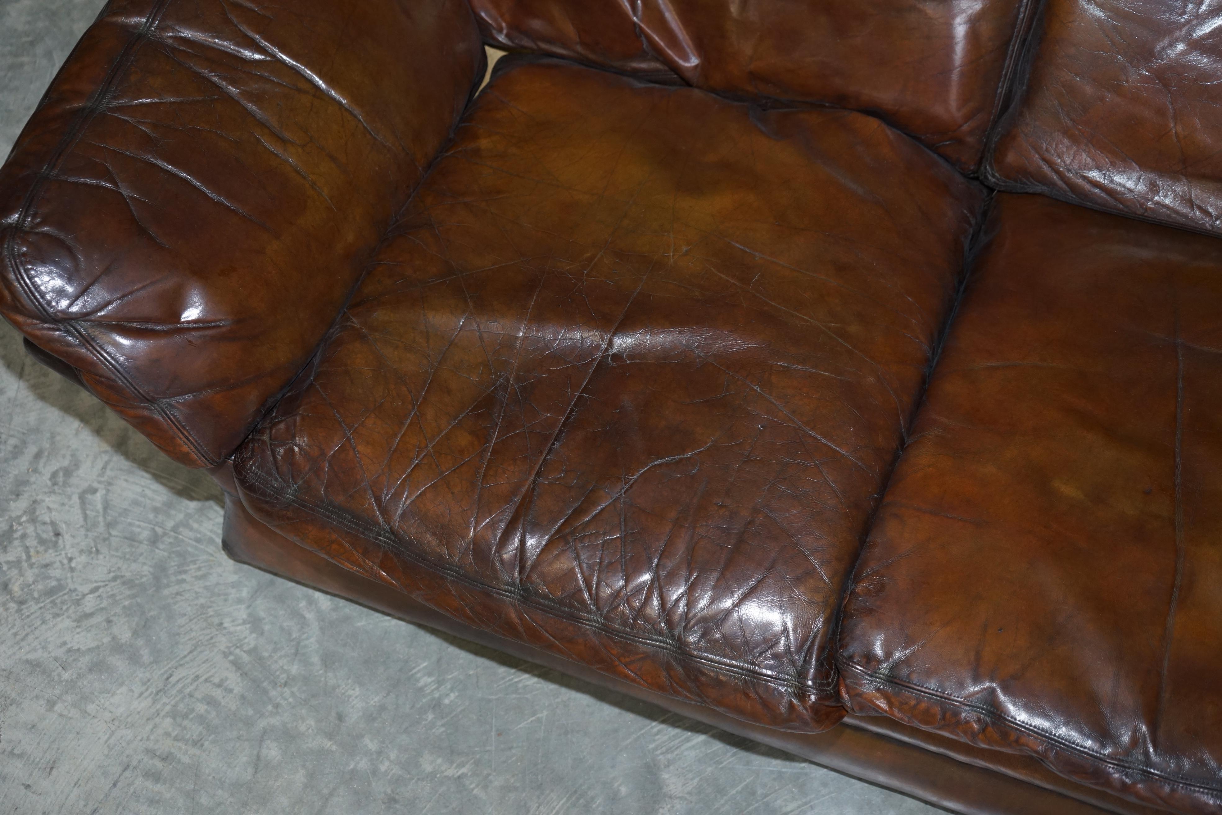 Super Rare Low Mid-Century Modern Designer Fully Restored Brown Leather Sofa For Sale 4