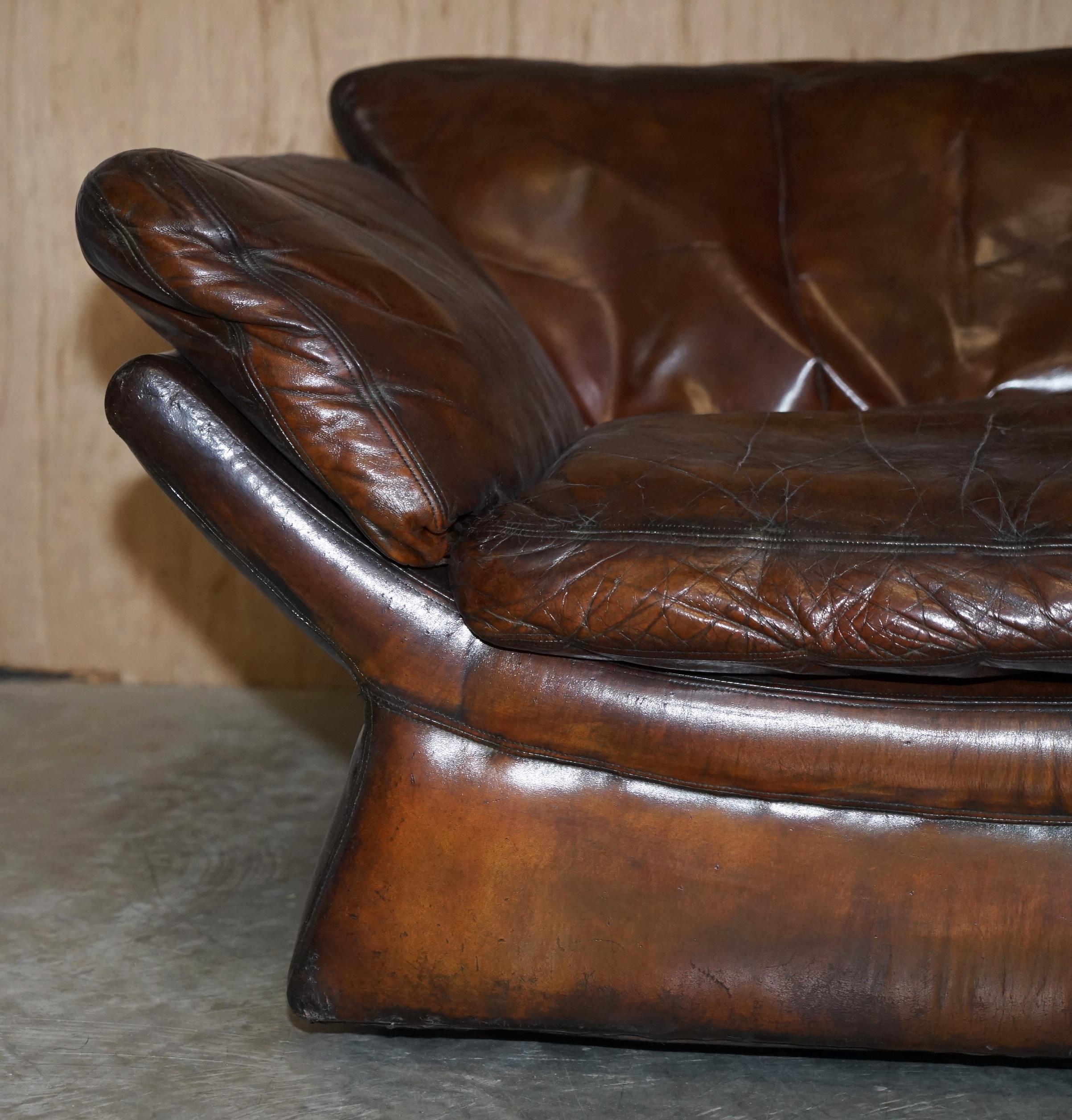 Super Rare Low Mid-Century Modern Designer Fully Restored Brown Leather Sofa For Sale 5