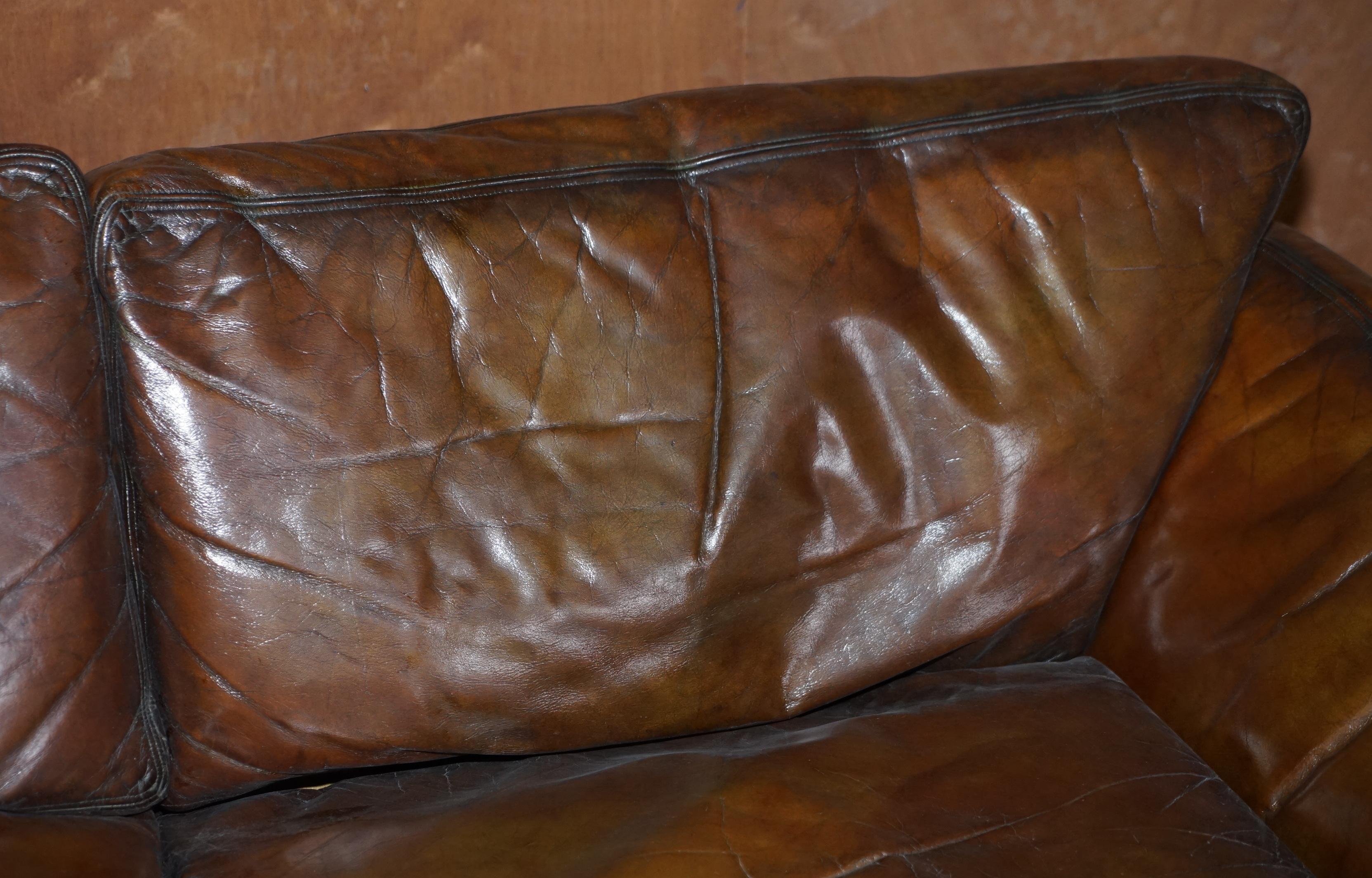 20th Century Super Rare Low Mid-Century Modern Designer Fully Restored Brown Leather Sofa For Sale