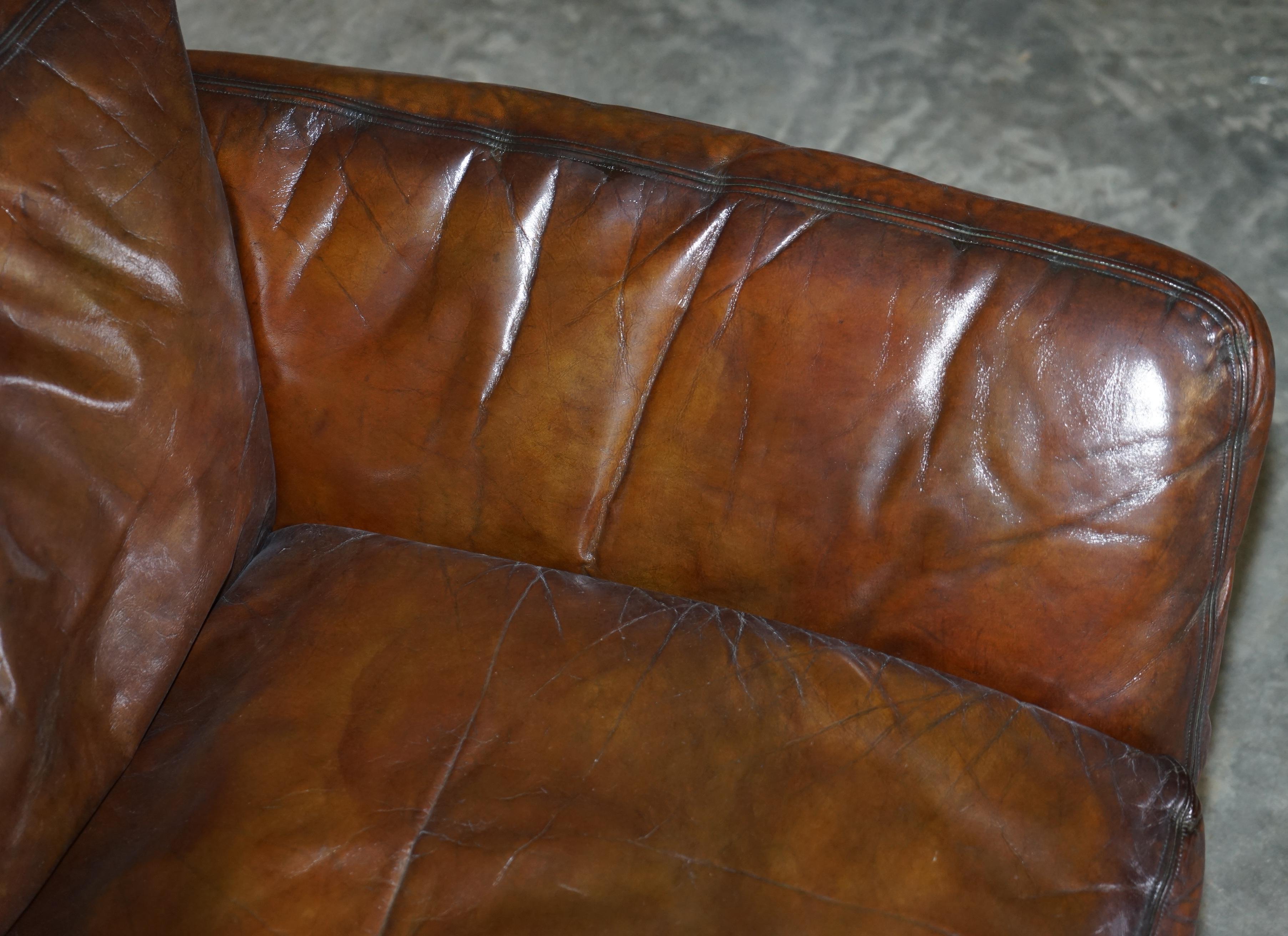 Super Rare Low Mid-Century Modern Designer Fully Restored Brown Leather Sofa For Sale 1