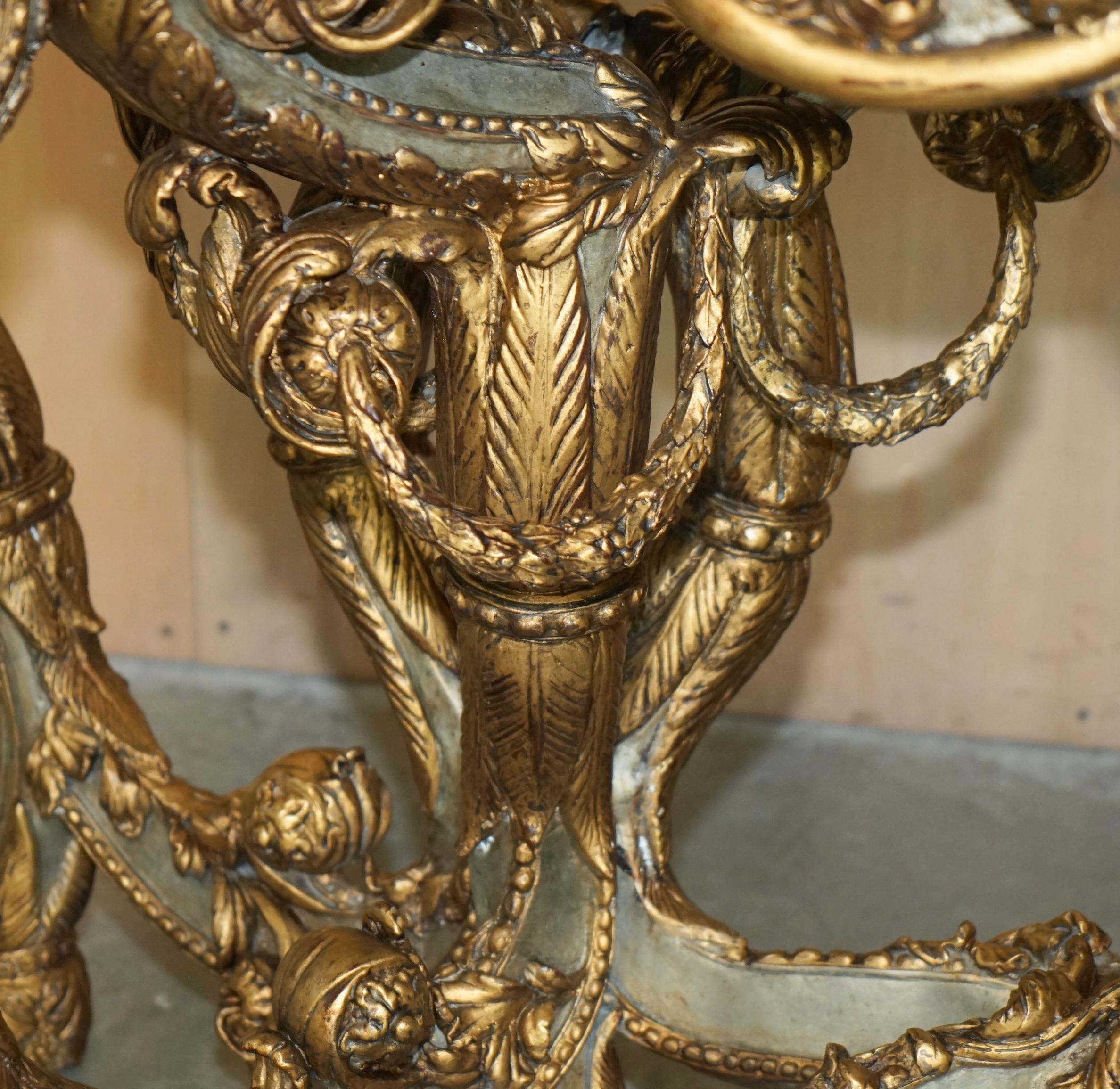 SUPER RARE METAL ANTiQUE BAROQUE RAMS & MAIDEN HEAD MARBLE TOPPED CONSOLE TABLE For Sale 6