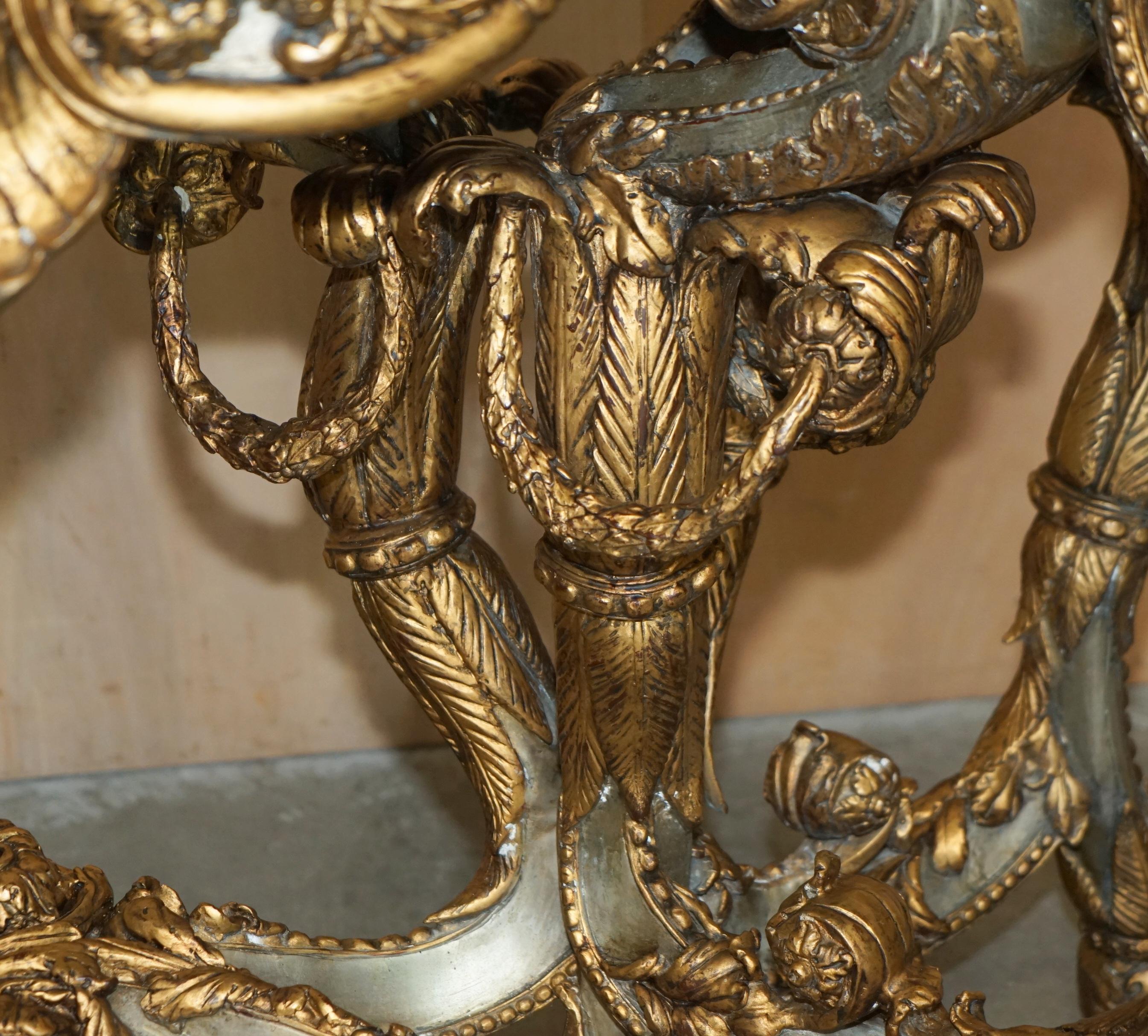 SUPER RARE METAL ANTiQUE BAROQUE RAMS & MAIDEN HEAD MARBLE TOPPED CONSOLE TABLE For Sale 8