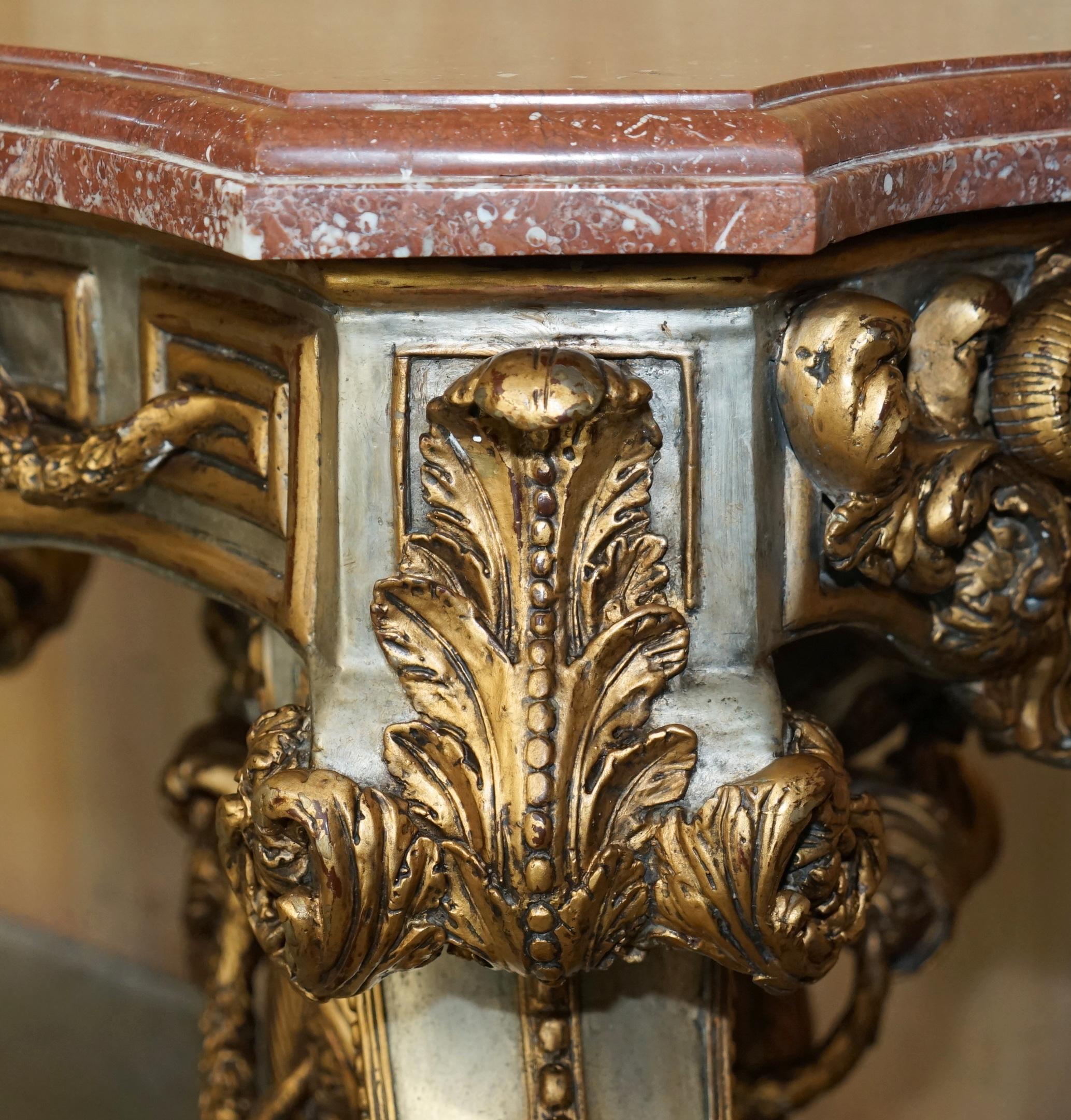 SUPER RARE METAL ANTiQUE BAROQUE RAMS & MAIDEN HEAD MARBLE TOPPED CONSOLE TABLE For Sale 1