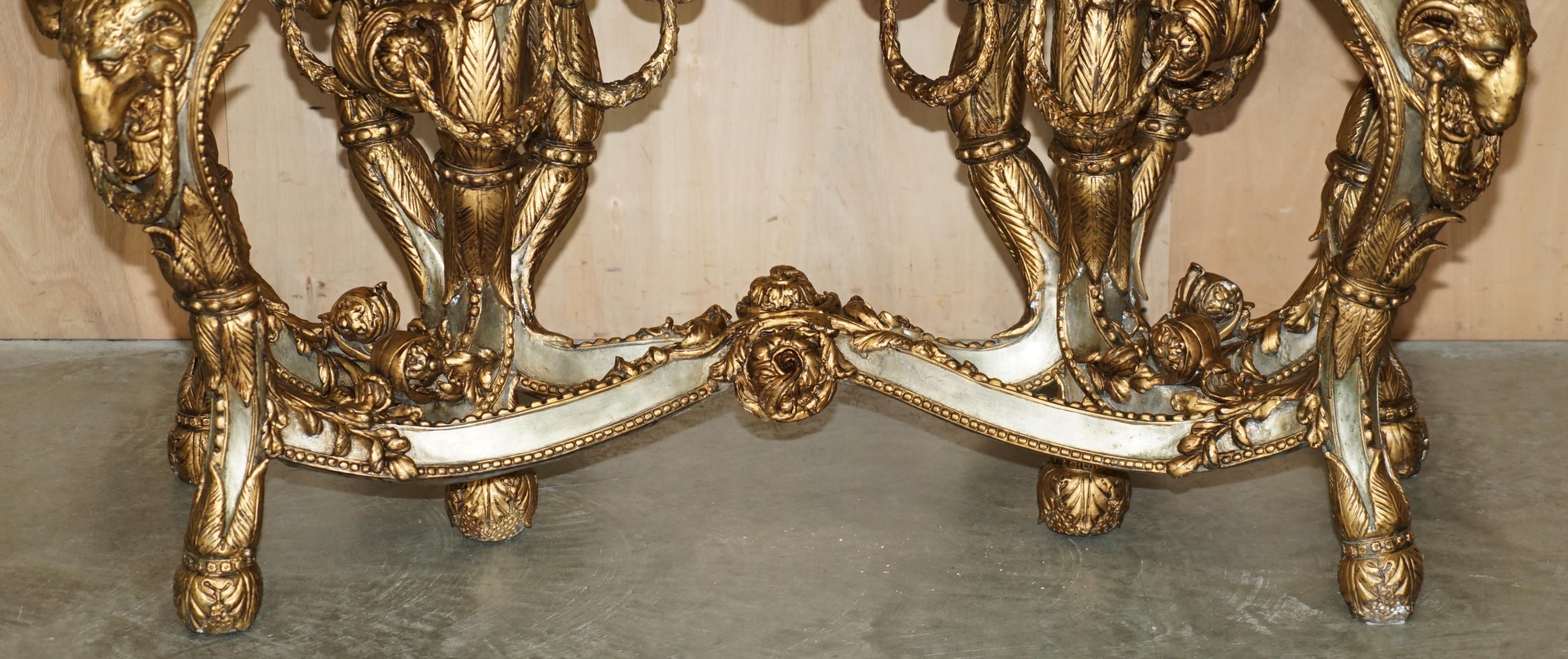 SUPER RARE METAL ANTiQUE BAROQUE RAMS & MAIDEN HEAD MARBLE TOPPED CONSOLE TABLE For Sale 2