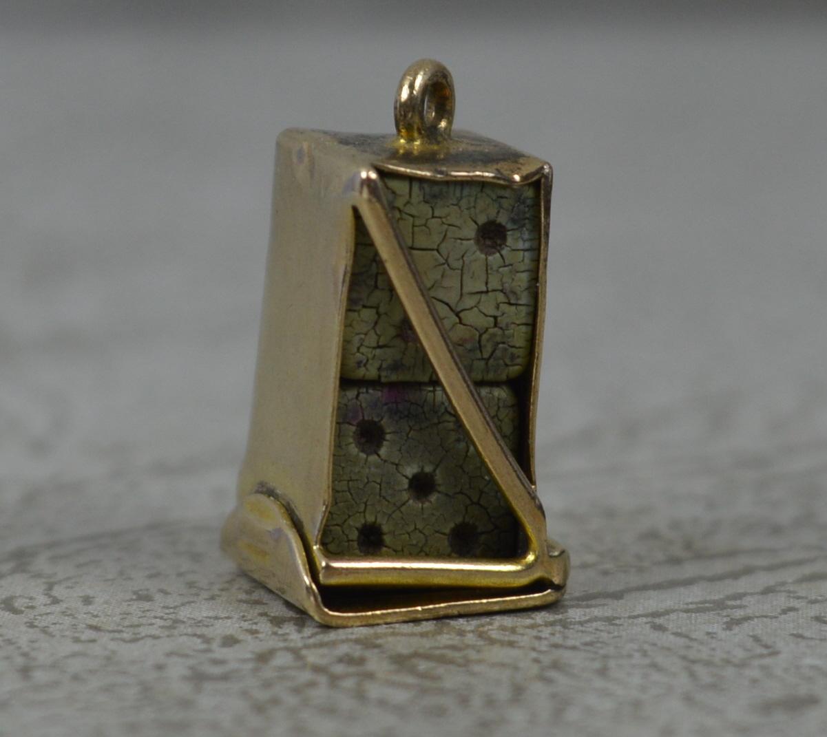 Super Rare Miniature Dice Holder and 9ct Gold Box Pendant Charm For Sale 3